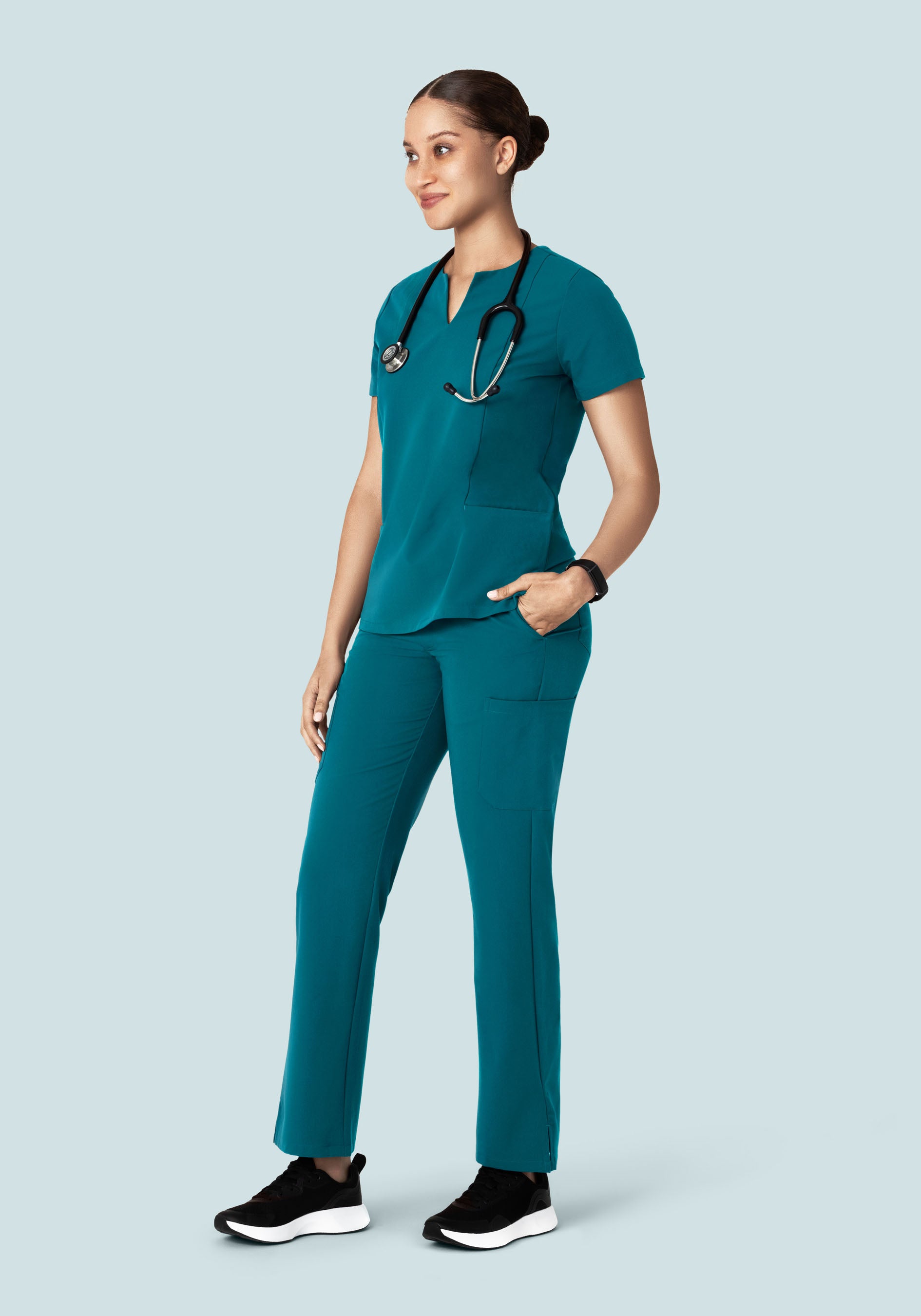 5 Pocket Notch Neck Top Peacock