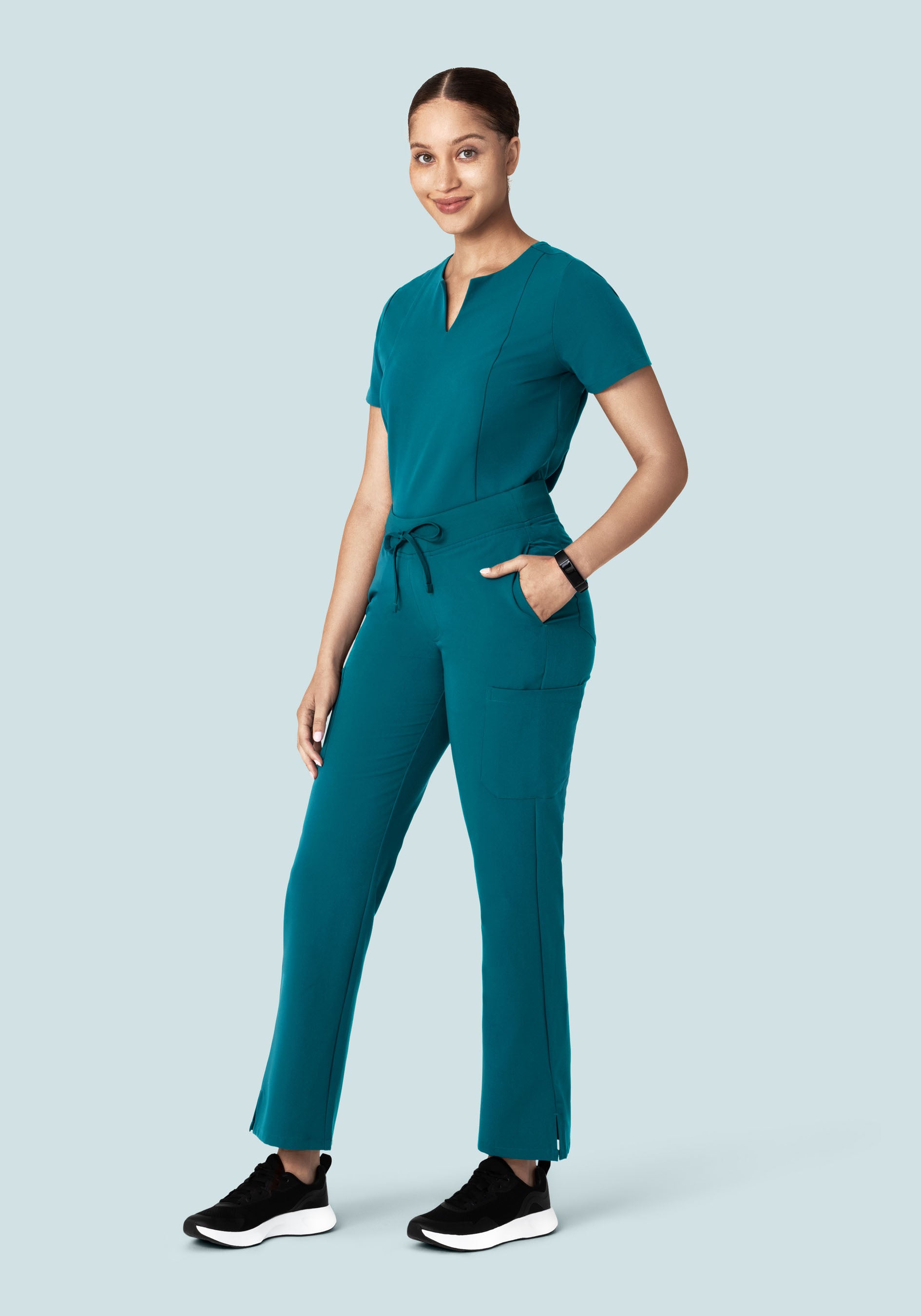 5 Pocket Notch Neck Top Peacock