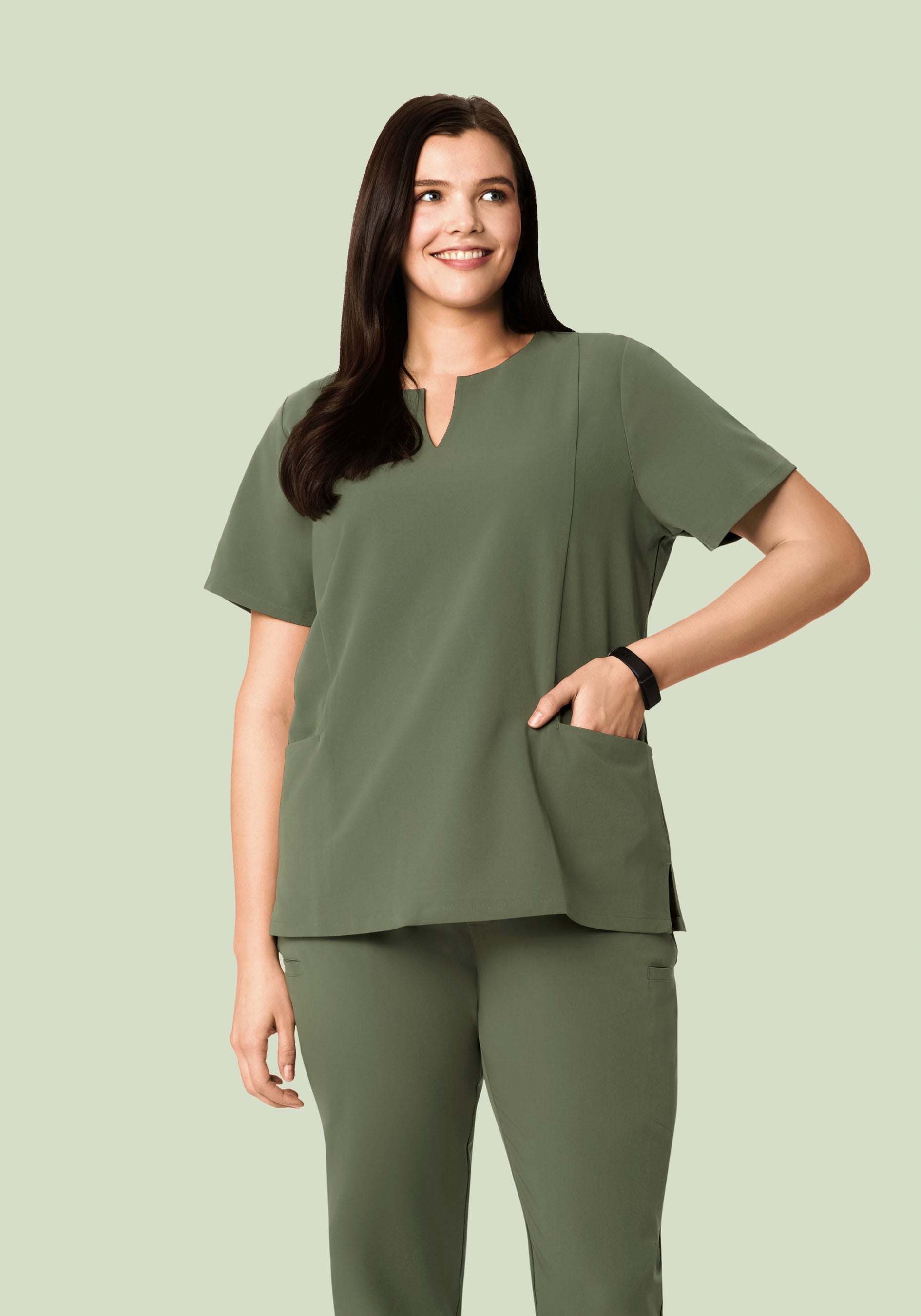 5 Pocket Notch Neck Top Thyme