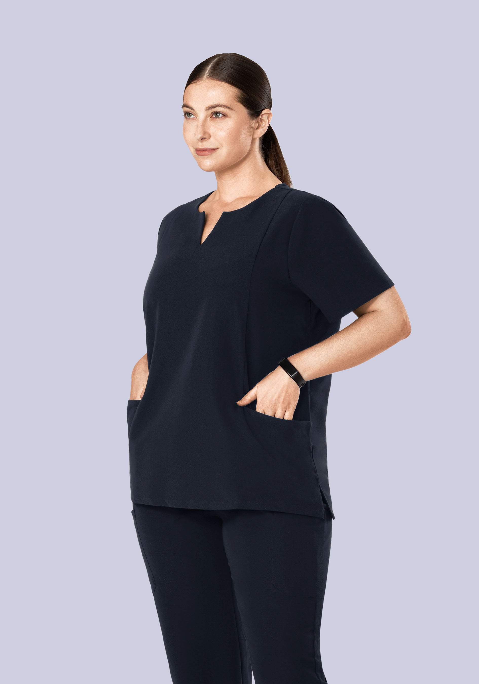 5 Pocket Notch Neck Top Midnight Navy