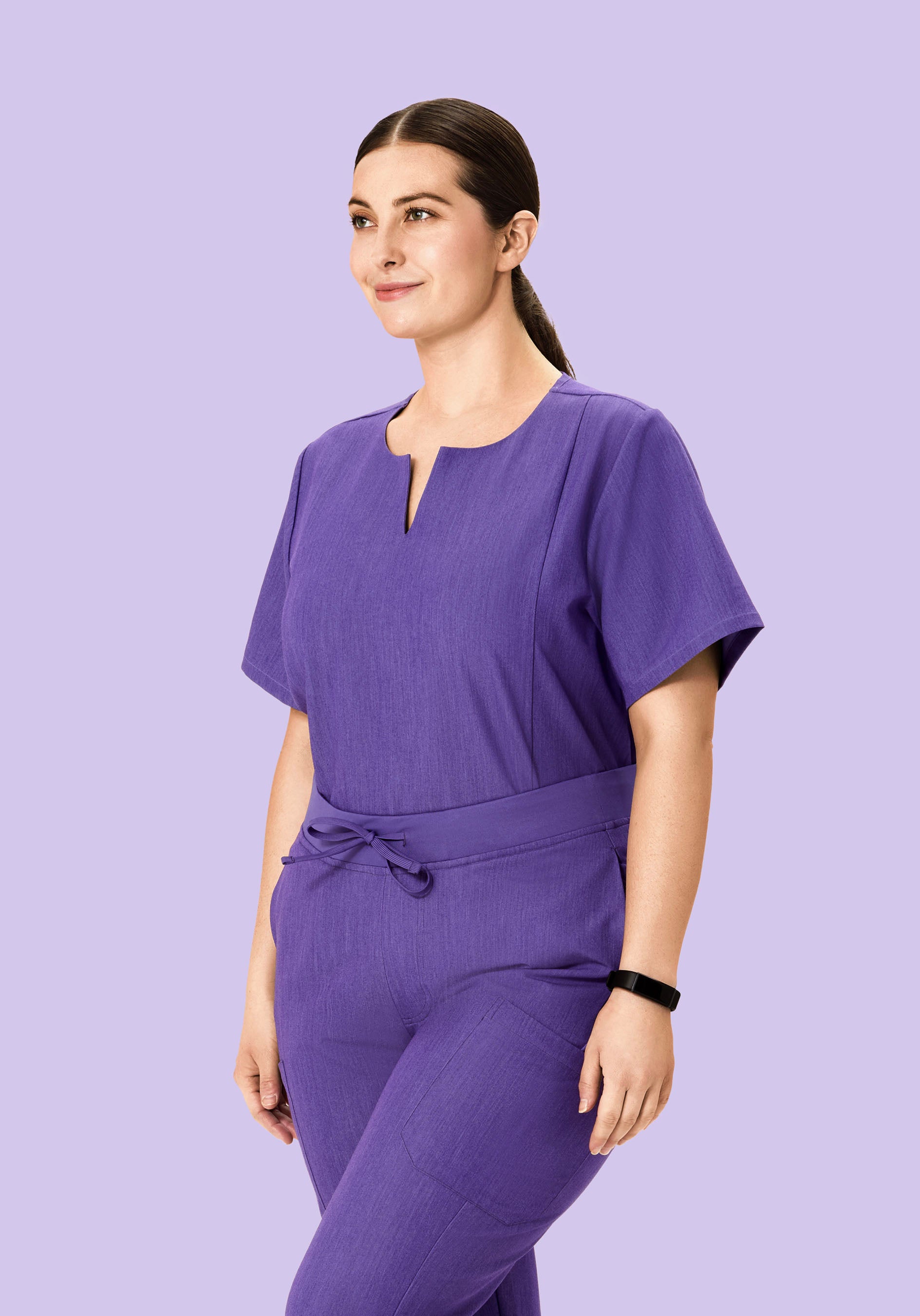 5 Pocket Notch Neck Top Heather Grape
