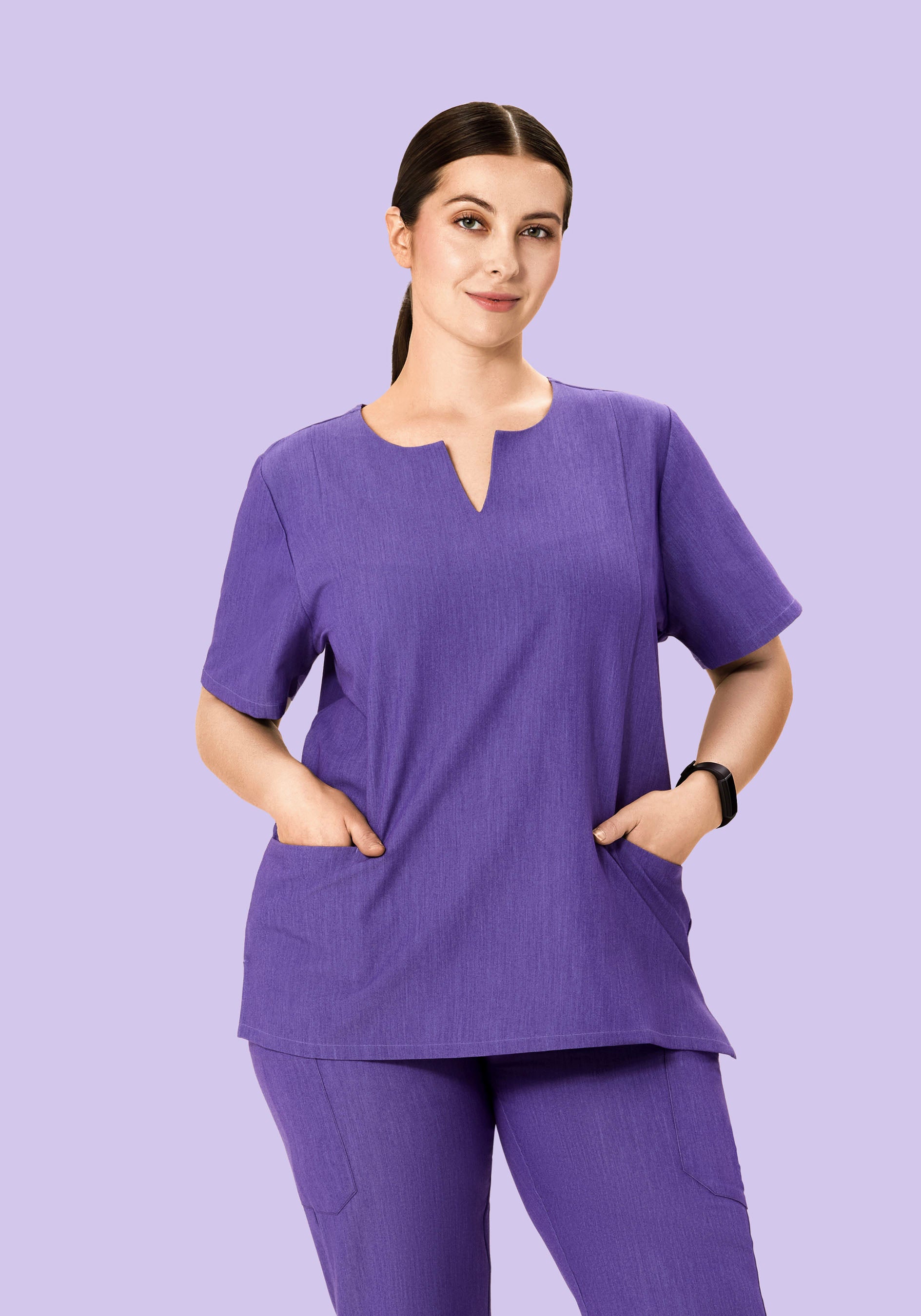5 Pocket Notch Neck Top Heather Grape