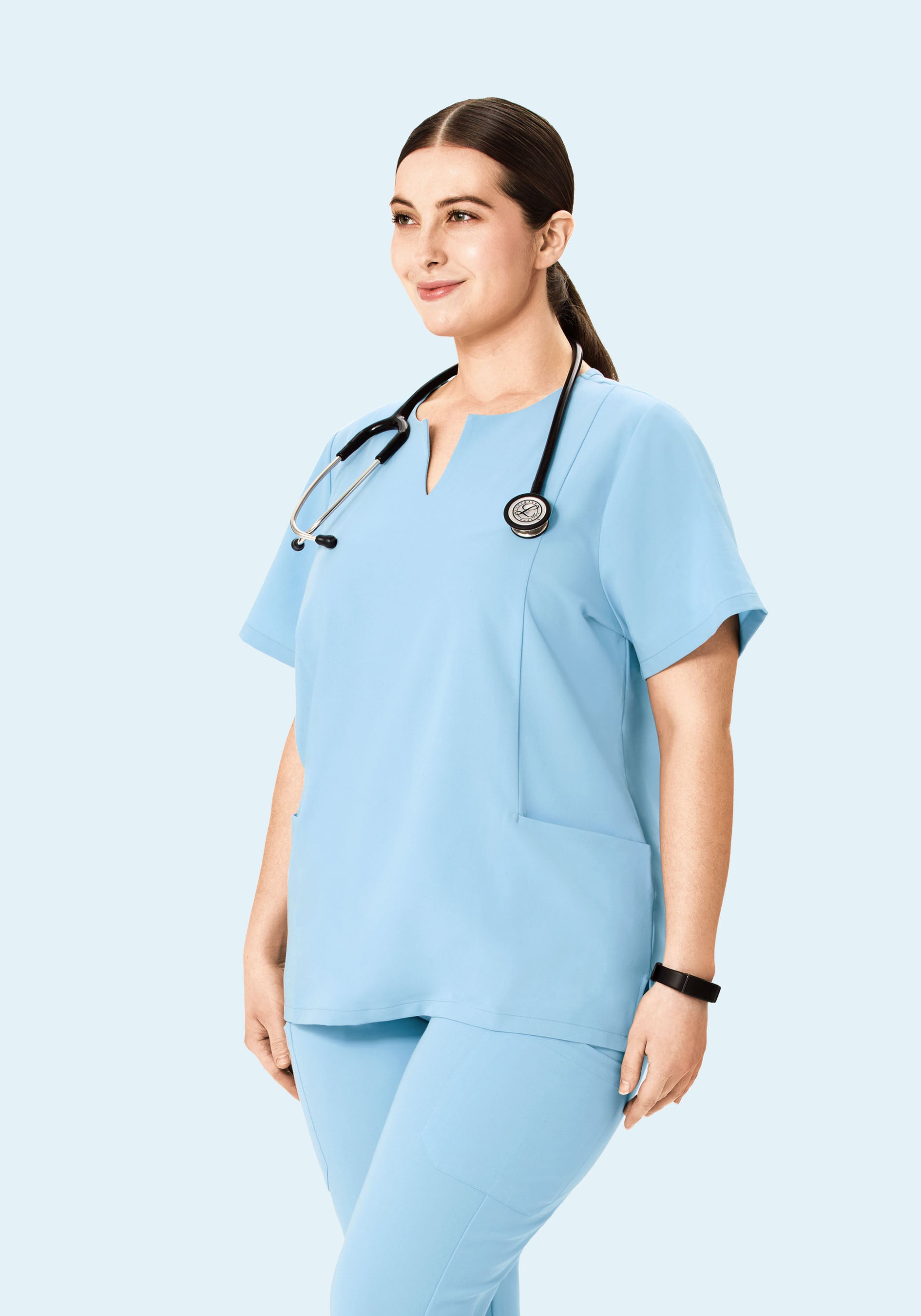 5 Pocket Notch Neck Top Nordic Blue