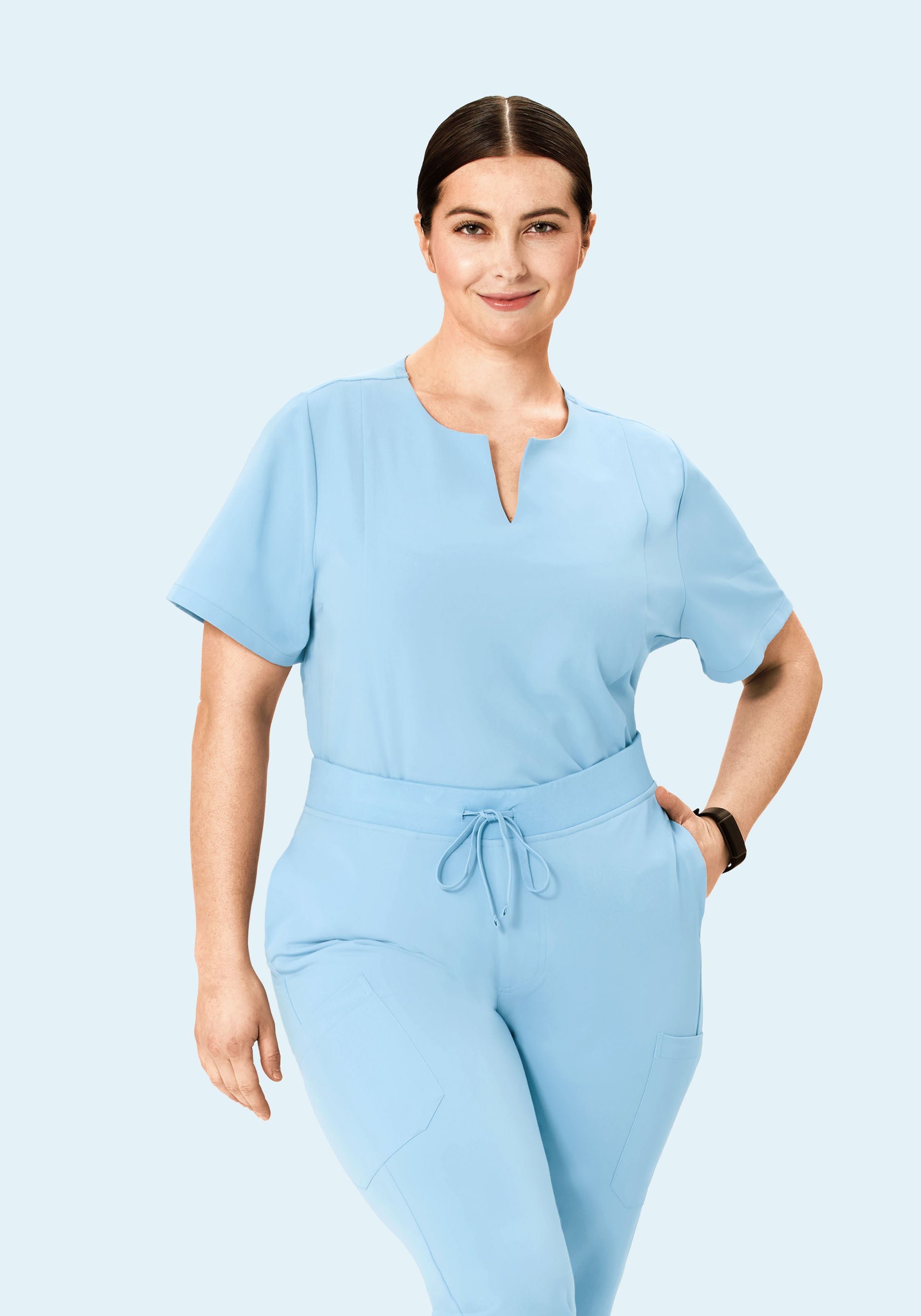 5 Pocket Notch Neck Top Nordic Blue