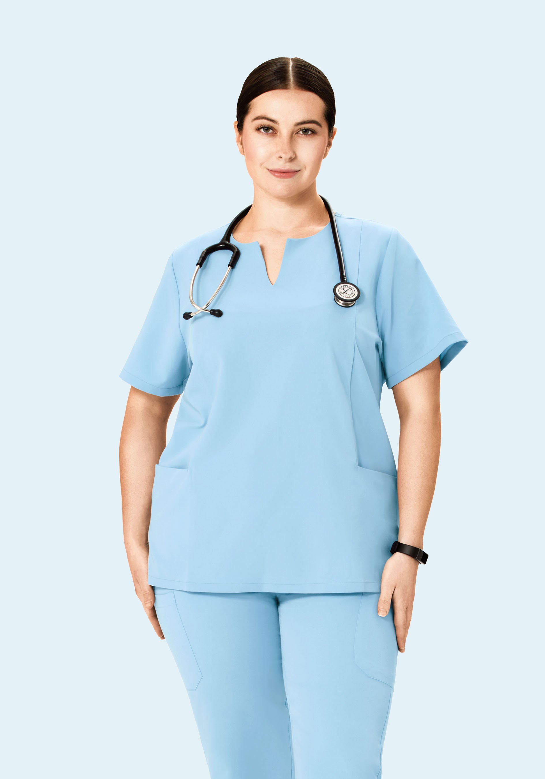 5 Pocket Notch Neck Top Nordic Blue