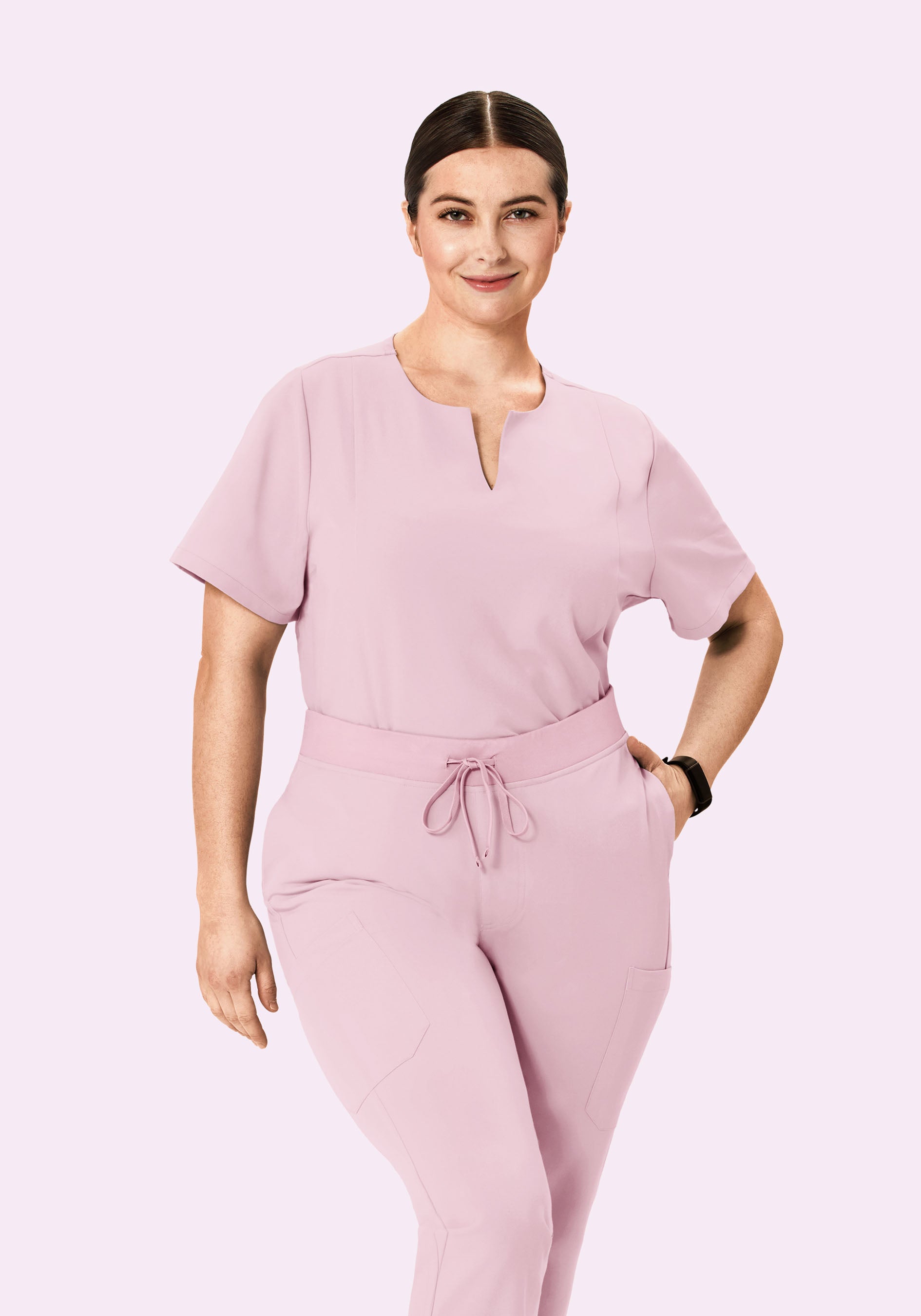 5 Pocket Notch Neck Top Pink Pearl