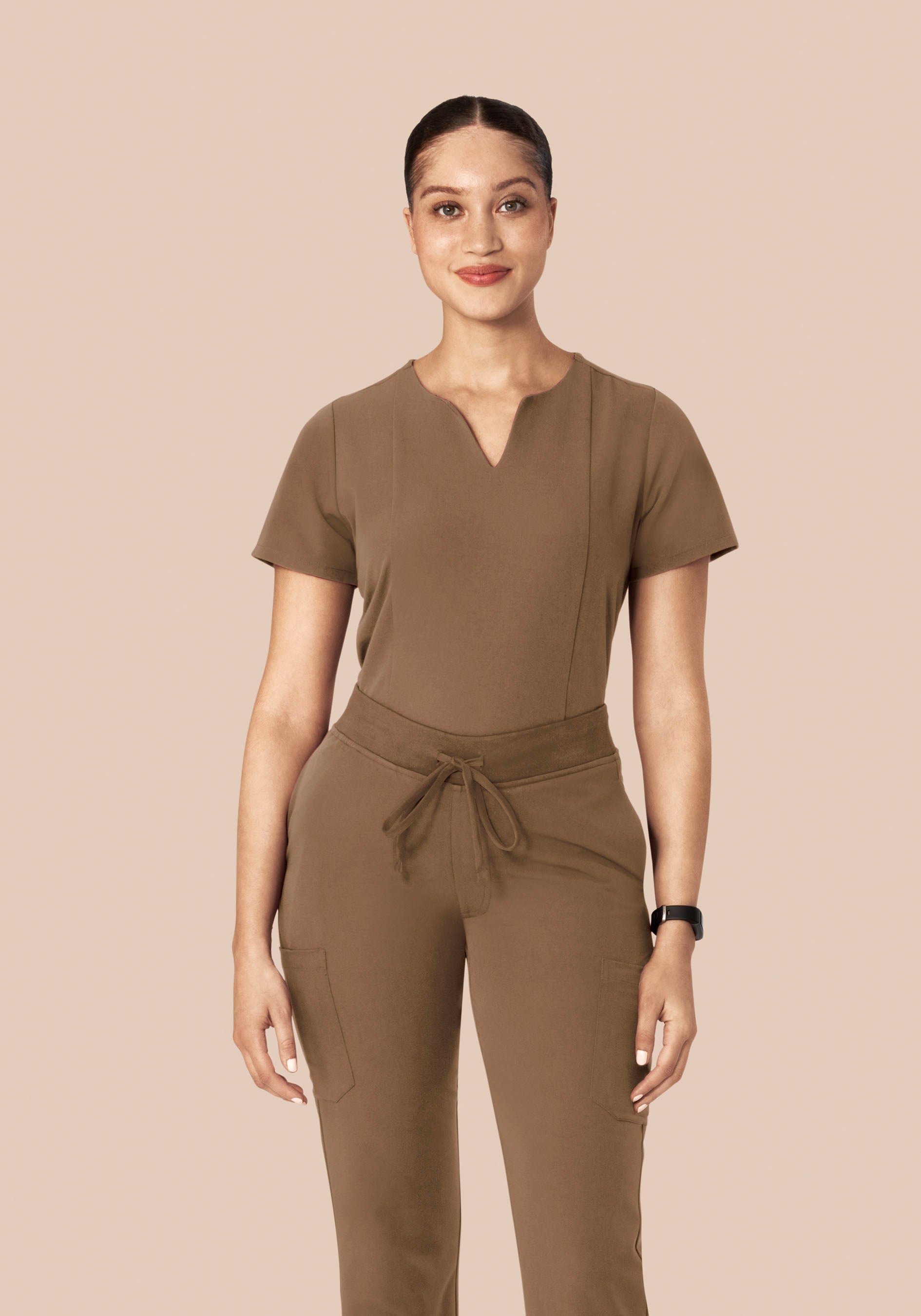 5 Pocket Notch Neck Top Ash Brown