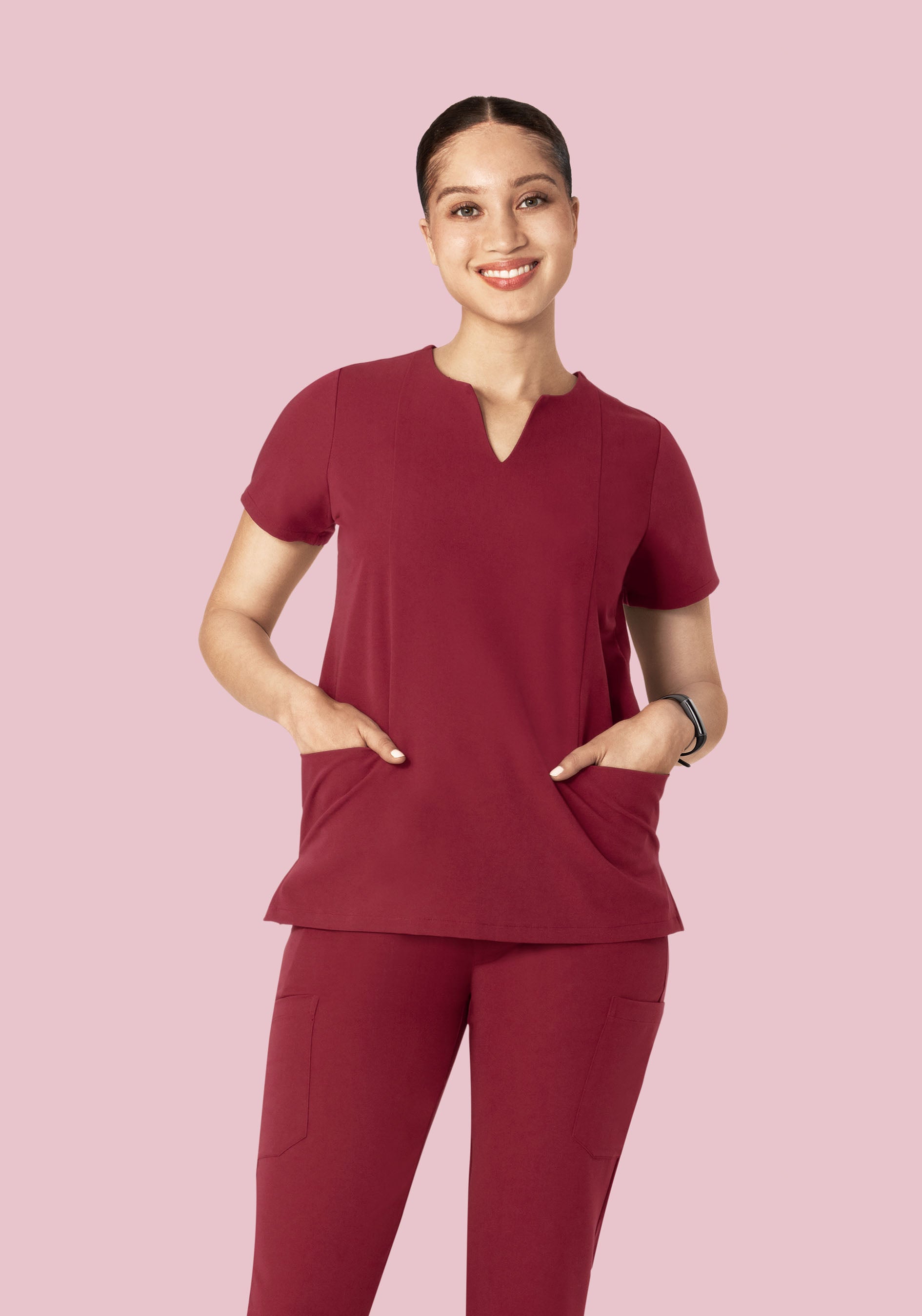 5 Pocket Notch Neck Top Garnet