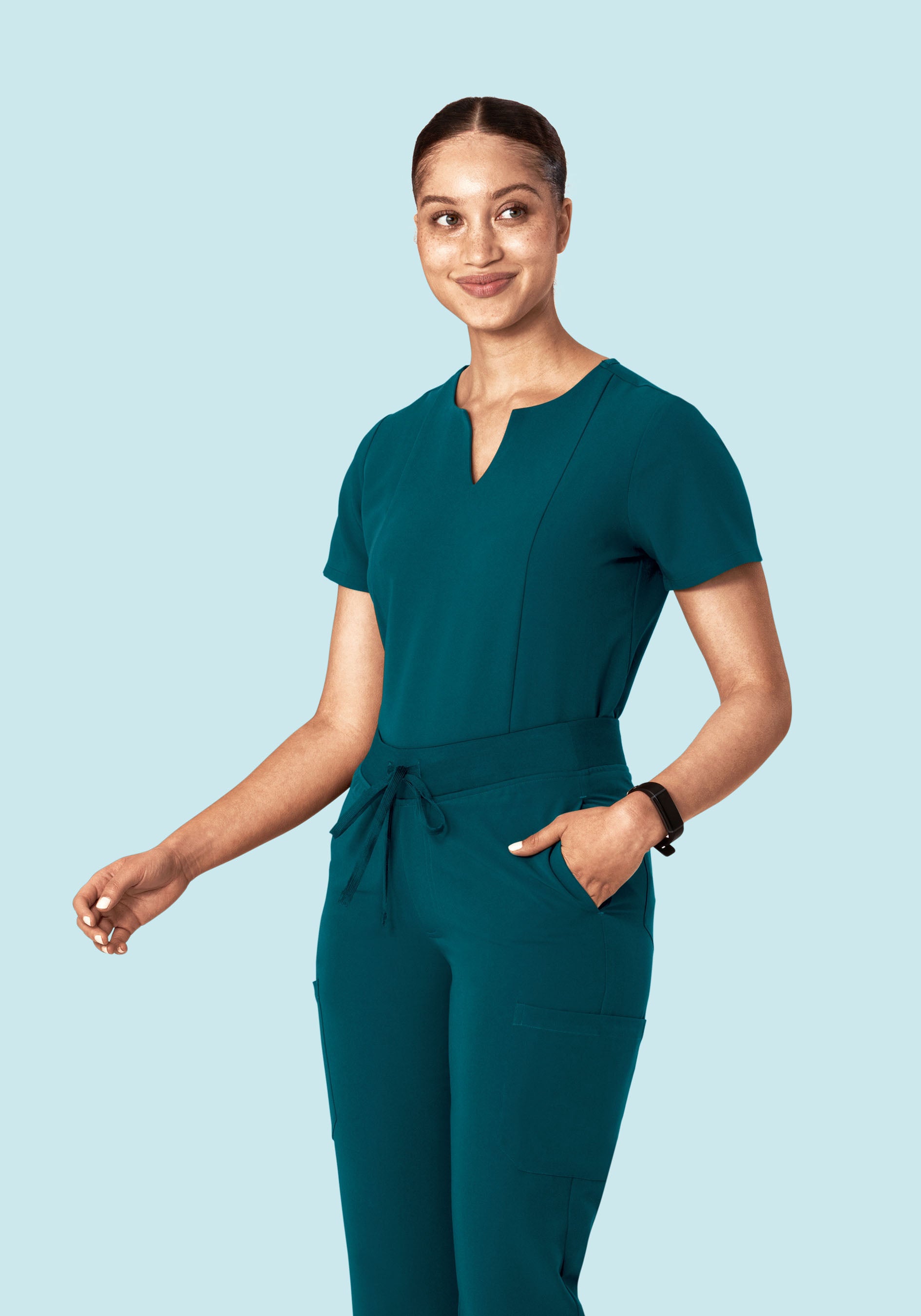 5 Pocket Notch Neck Top Caribbean Blue