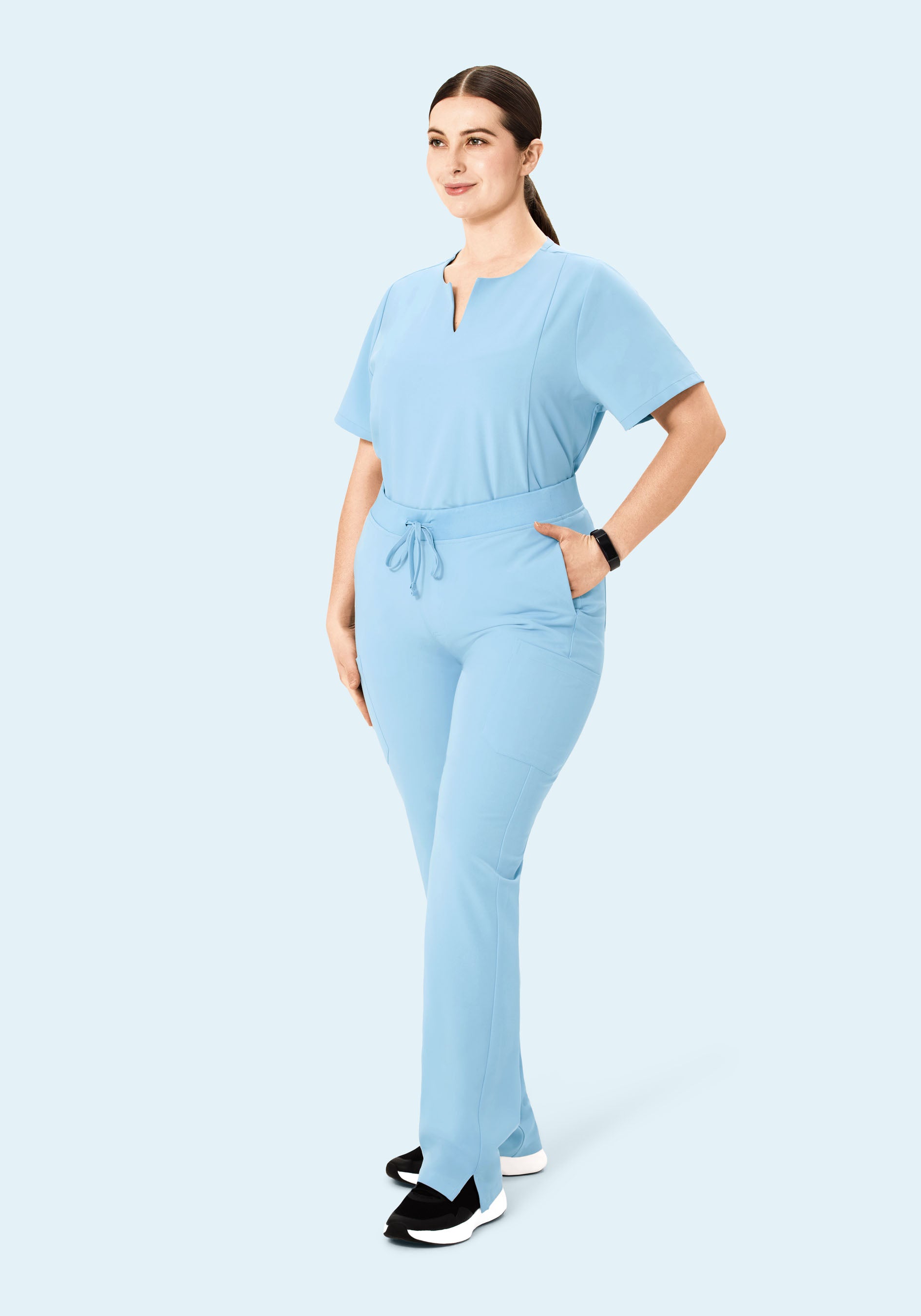 5 Pocket Notch Neck Top Nordic Blue