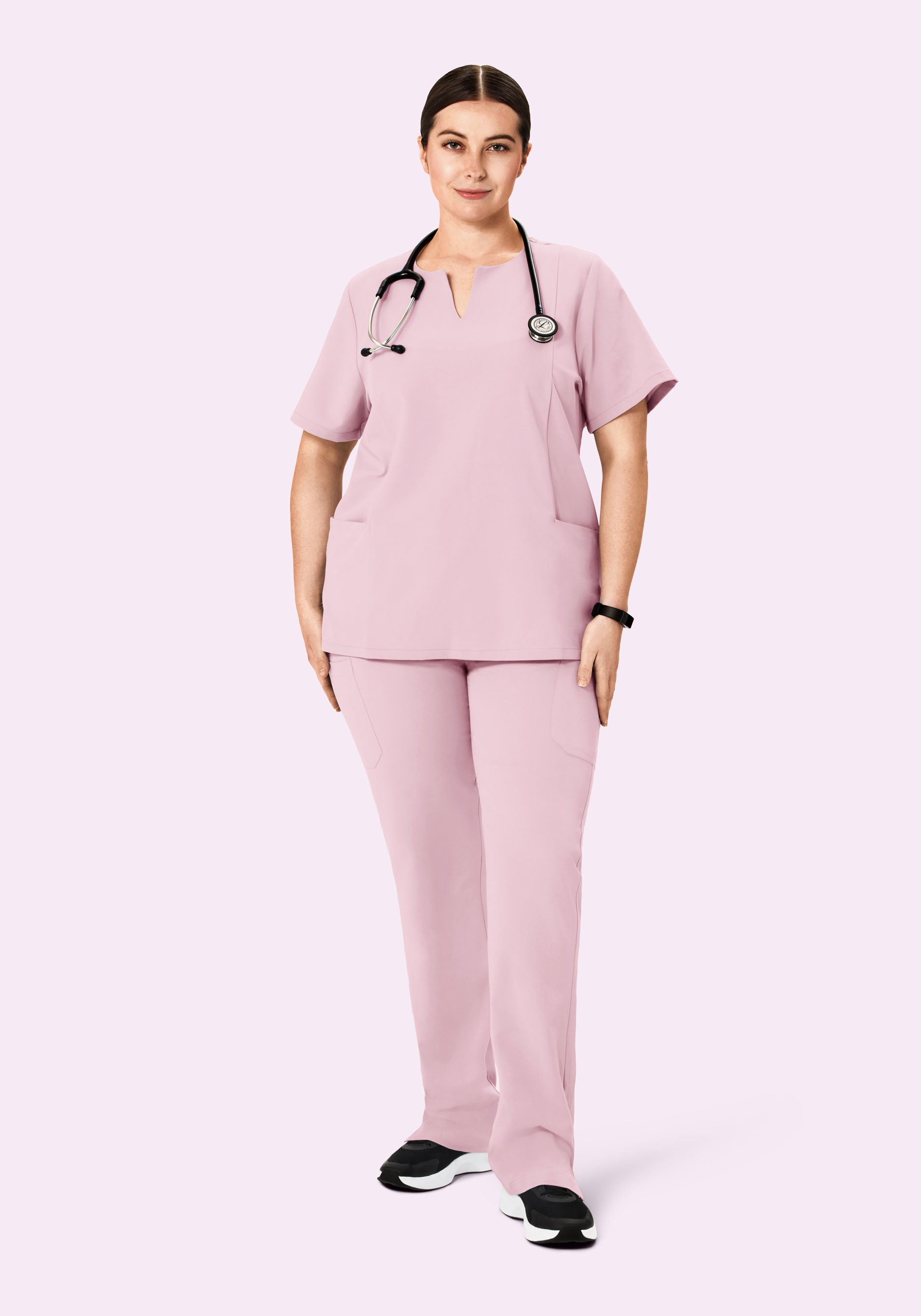 5 Pocket Notch Neck Top Pink Pearl