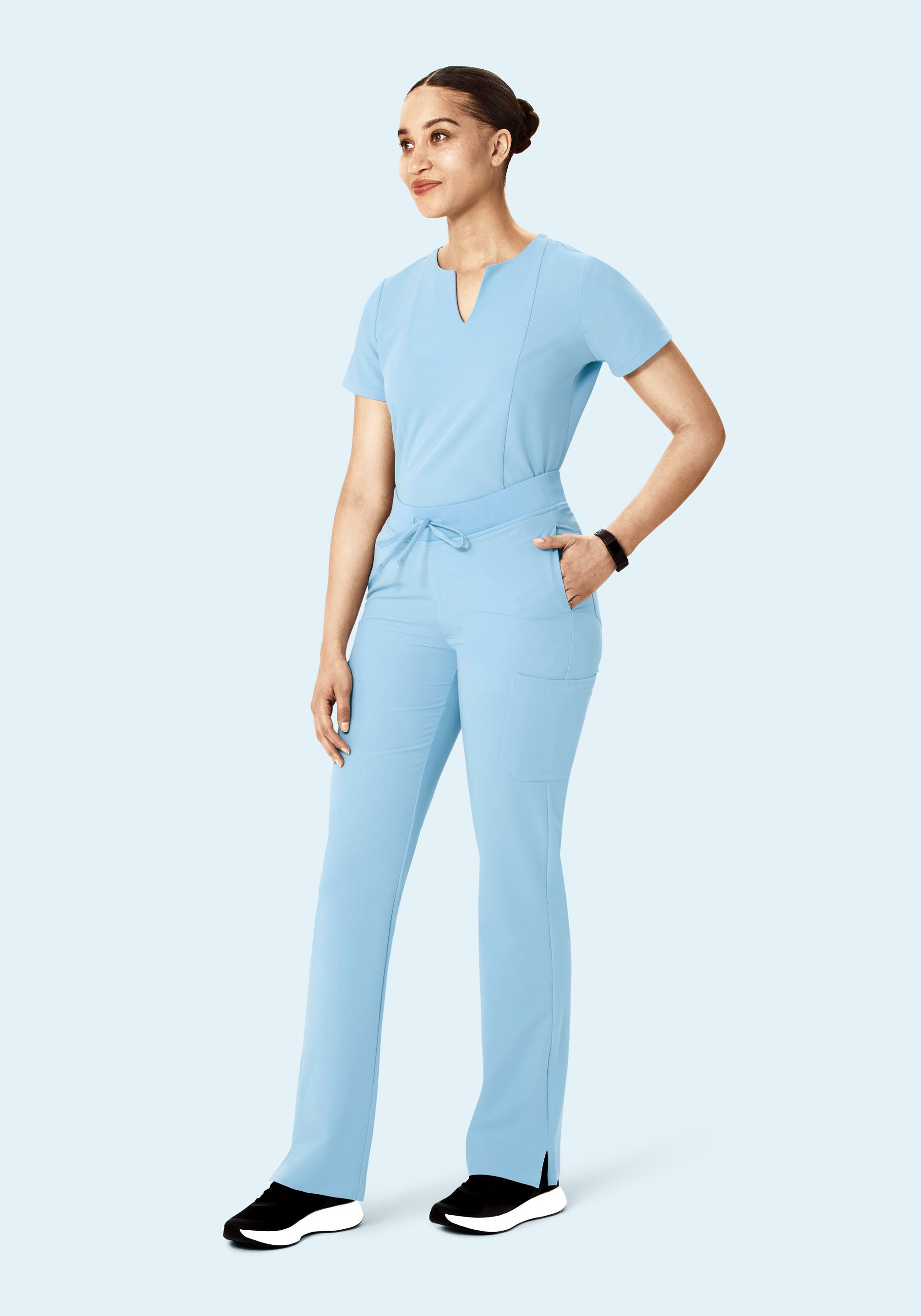 5 Pocket Notch Neck Top Nordic Blue