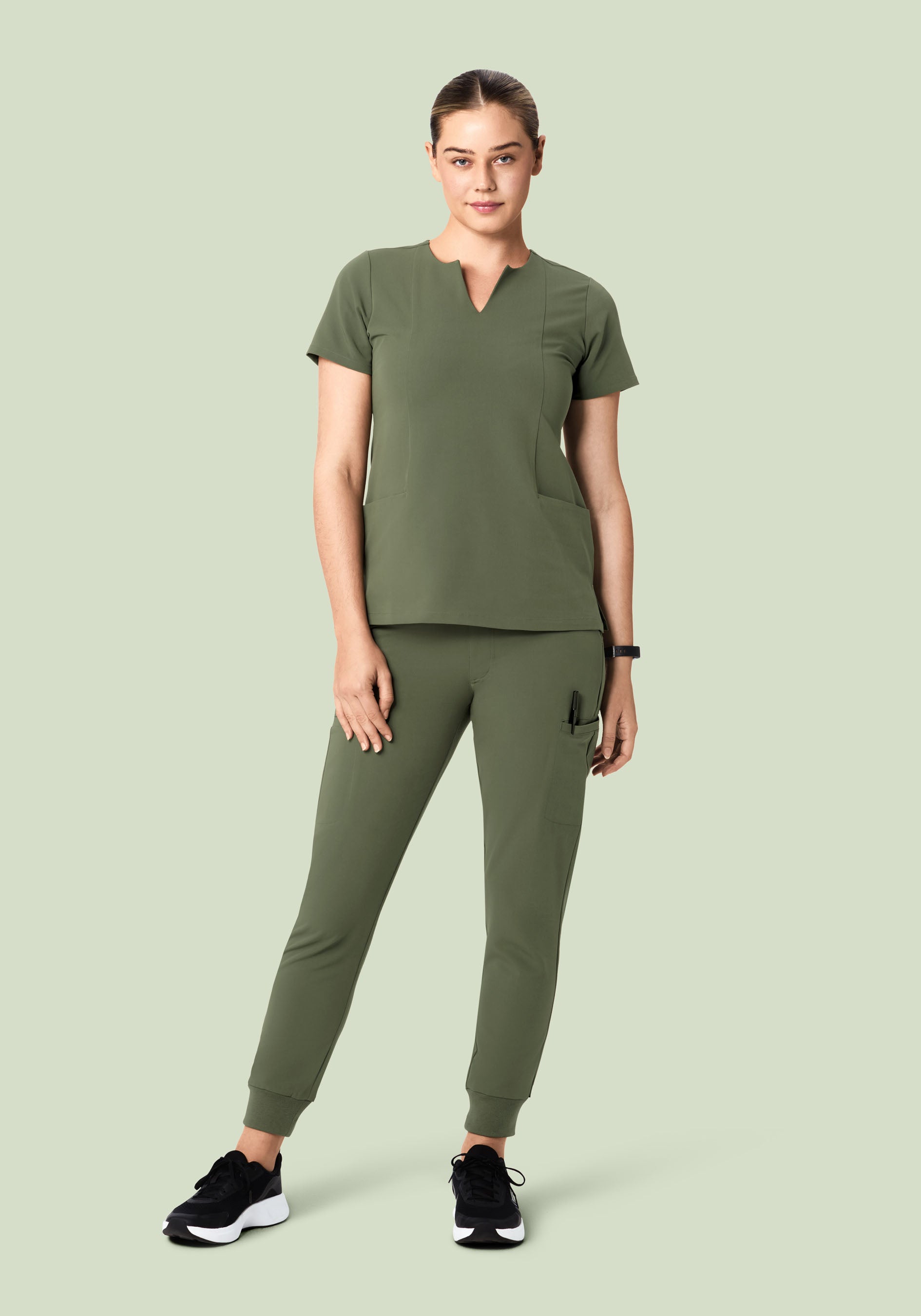 5 Pocket Notch Neck Top Thyme