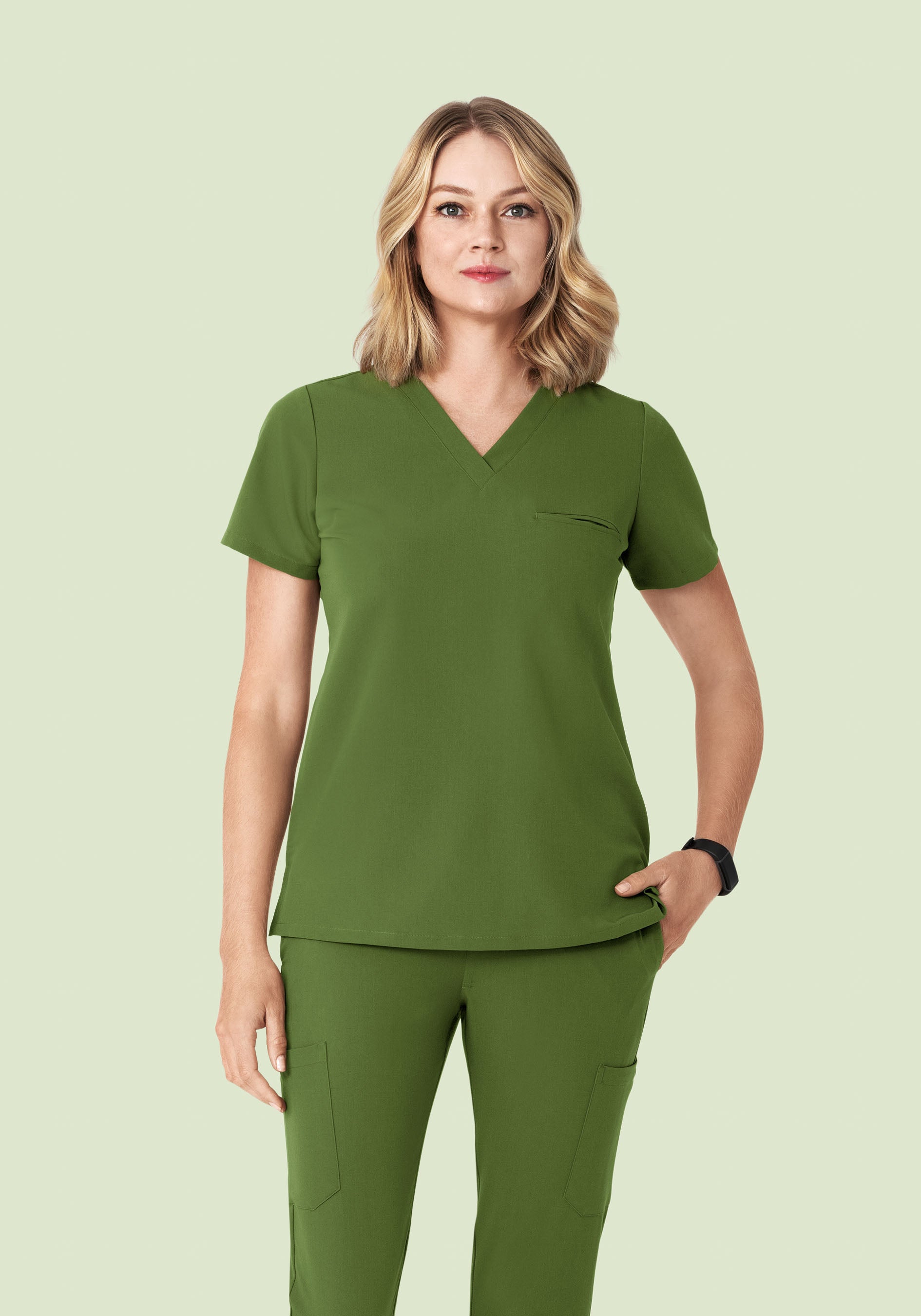 Women's V-Neck 1-Pocket Scrub Top - Moss | Mandala Scrubs