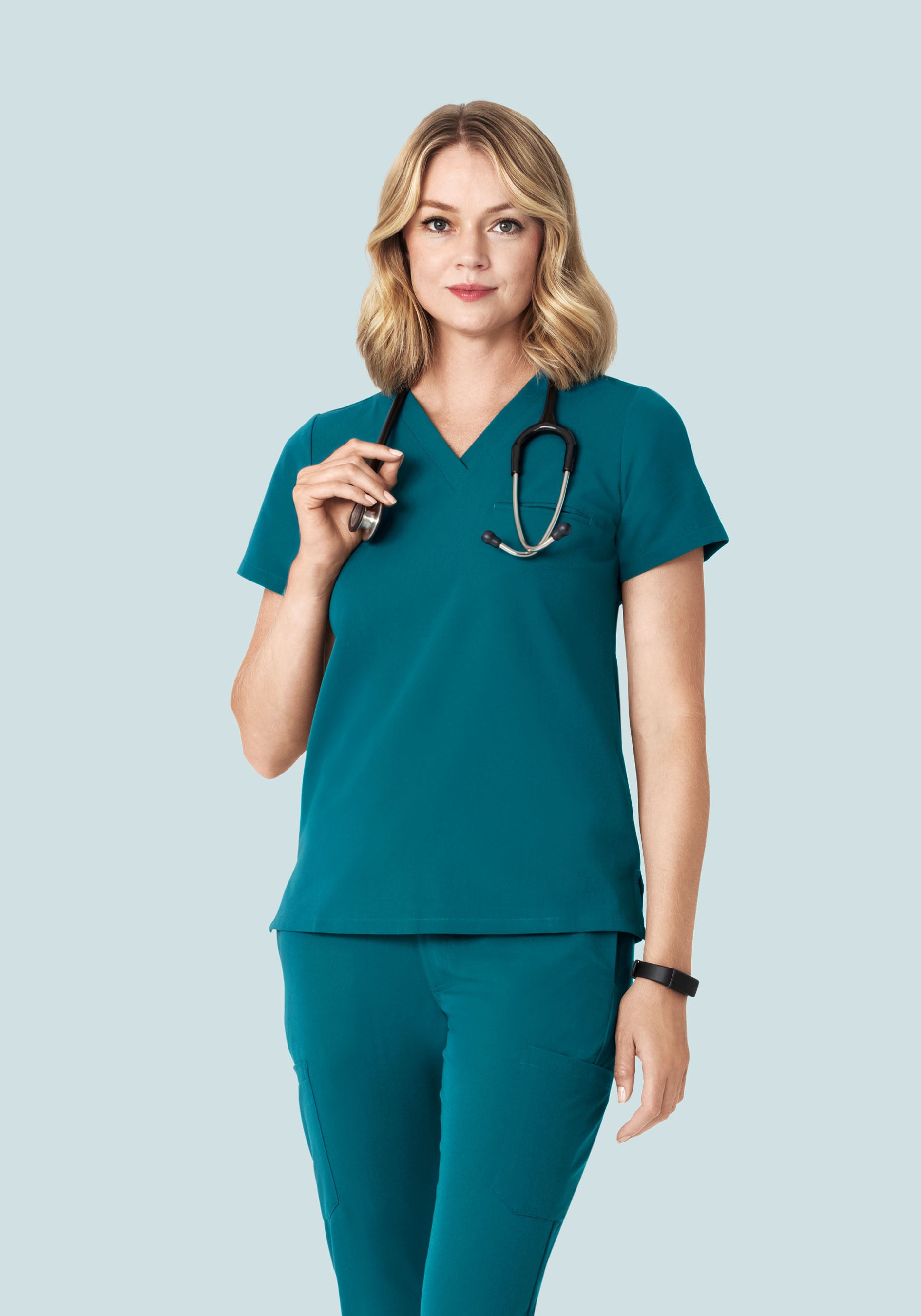 Women's V-Neck 1-Pocket Top - Peacock | Mandala Scrubs