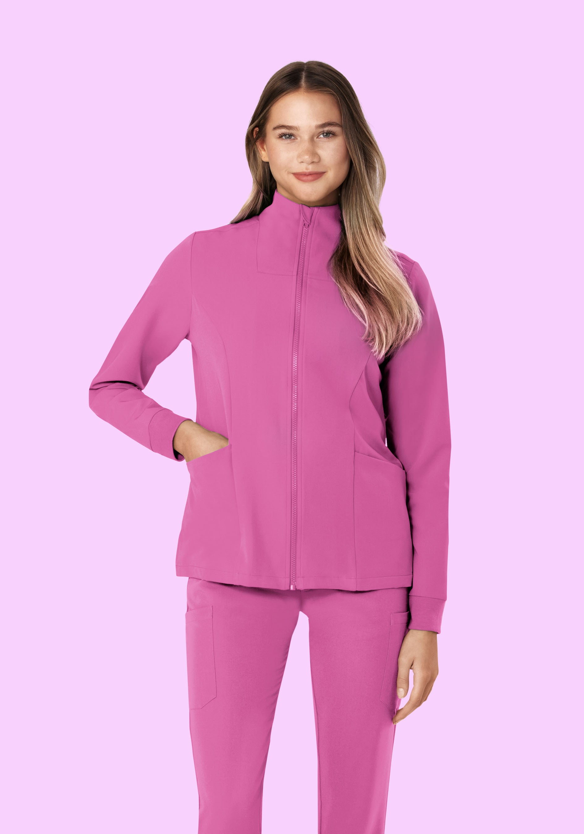 レディースウェア ***Hanami*** Women's Mock Neck Scrub Jacket - Dahlia | Mandala Scrubs