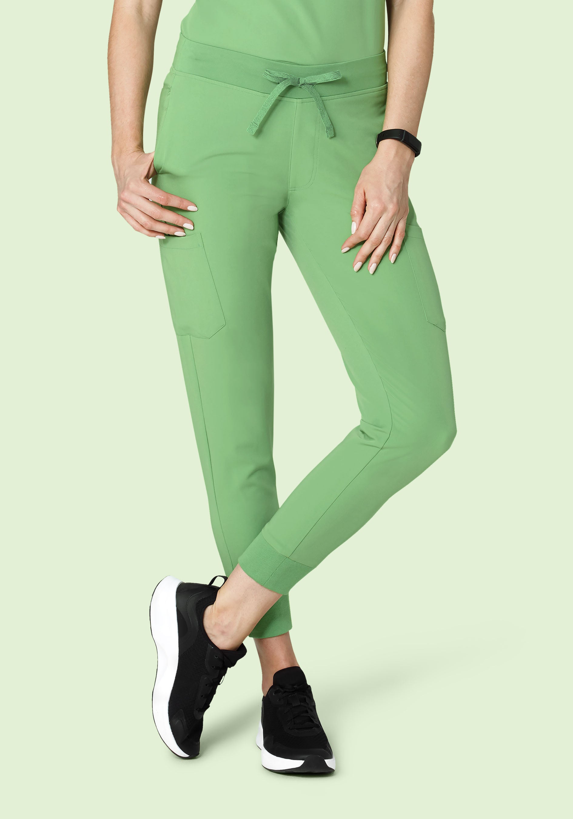 Women's Mid-Rise 9-Pocket Jogger Scrub Pants - Aloe | Mandala Scrubs