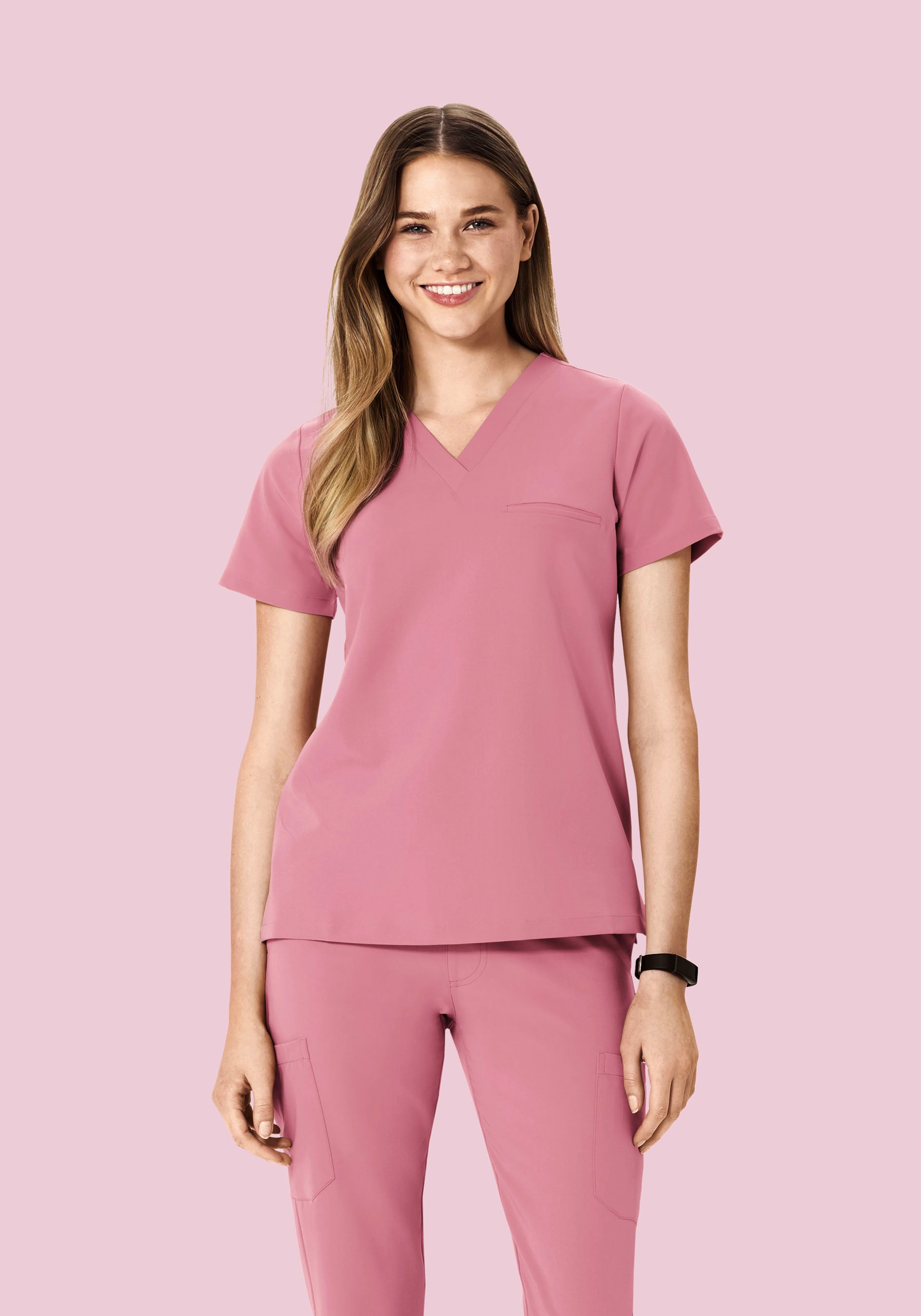 Women's V-Neck 1-Pocket Scrub Top - Rosé | Mandala Scrubs