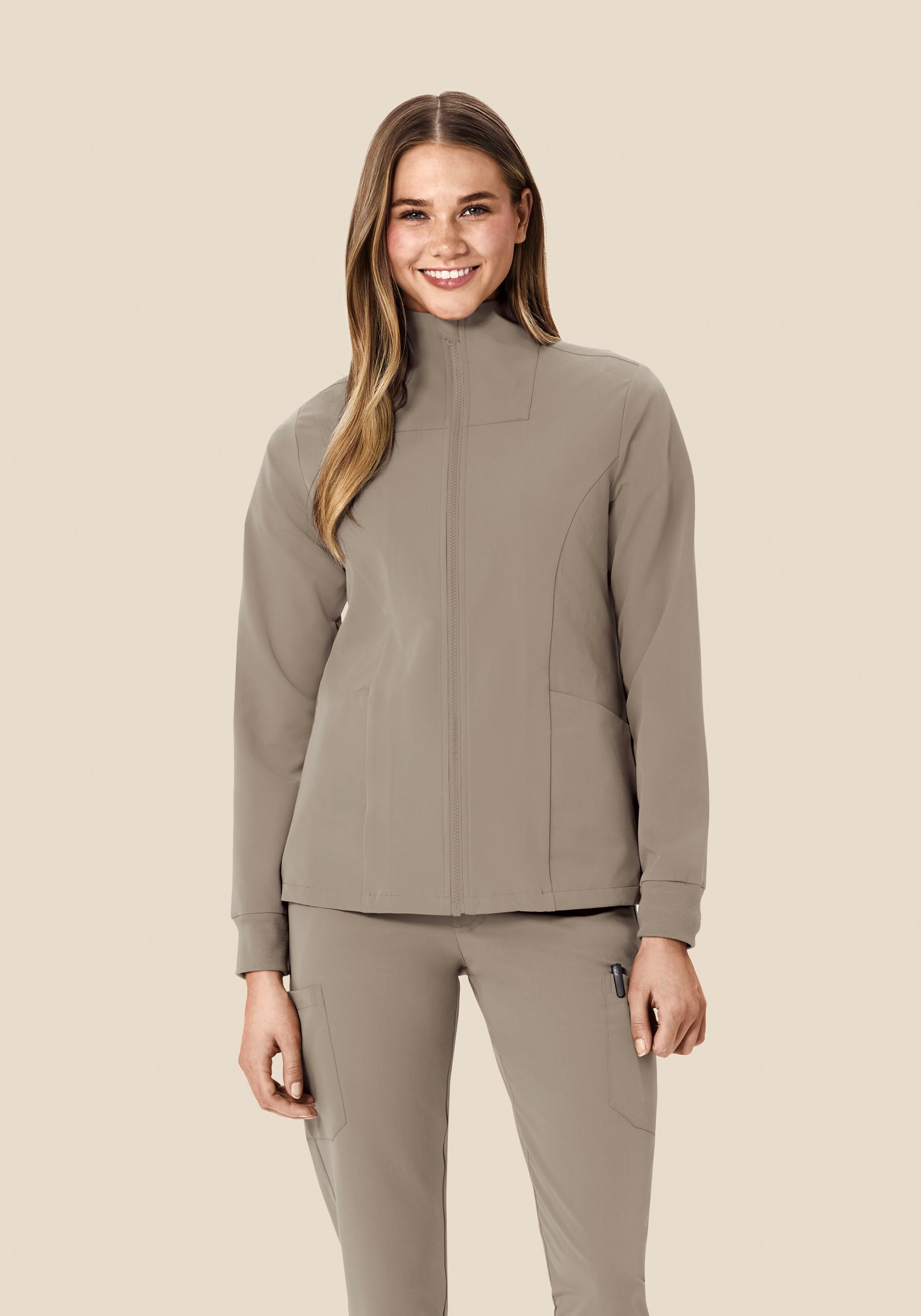 Women's Mock Neck Scrub Jacket - Macchiato | Mandala Scrubs
