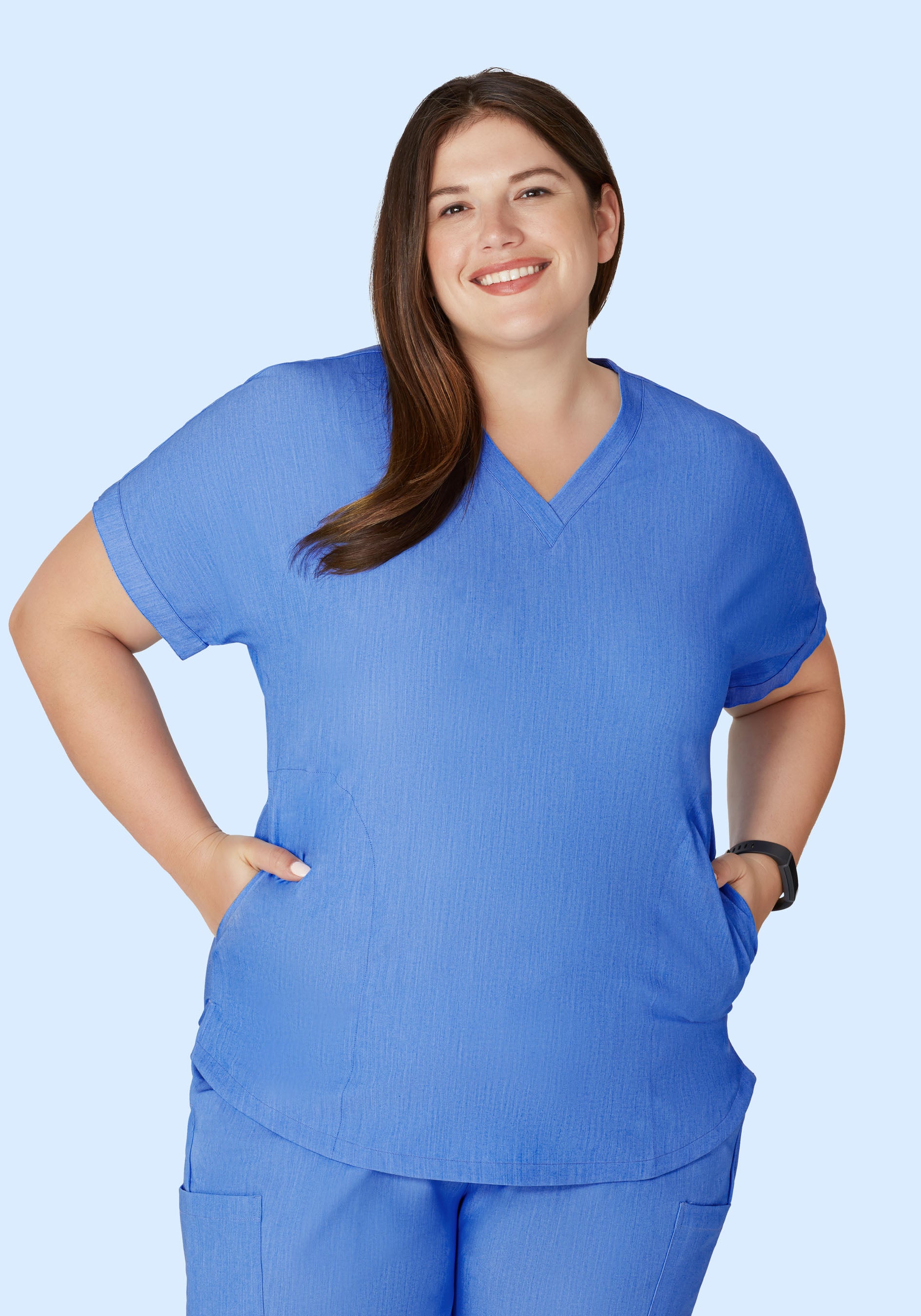 Oversized V Neck Top Heather Blue