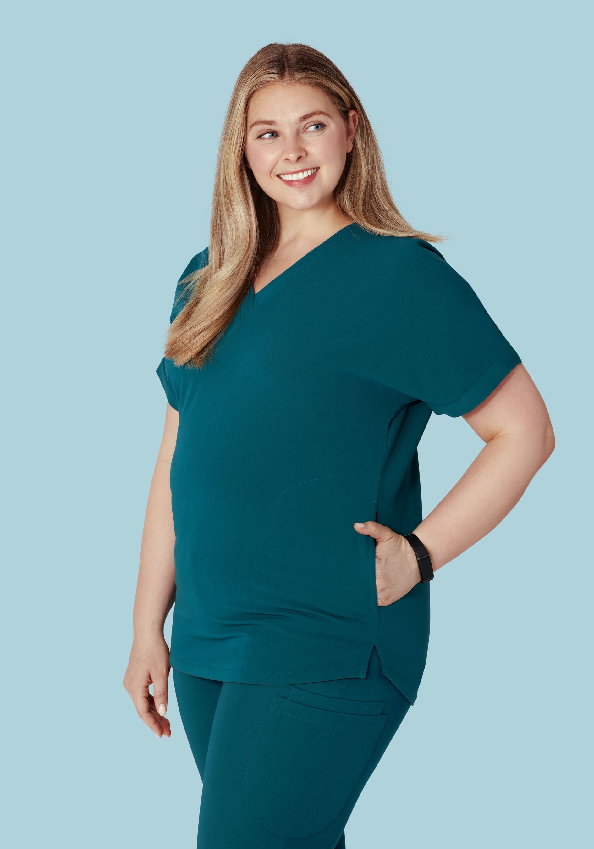 Oversized V Neck Top Caribbean Blue