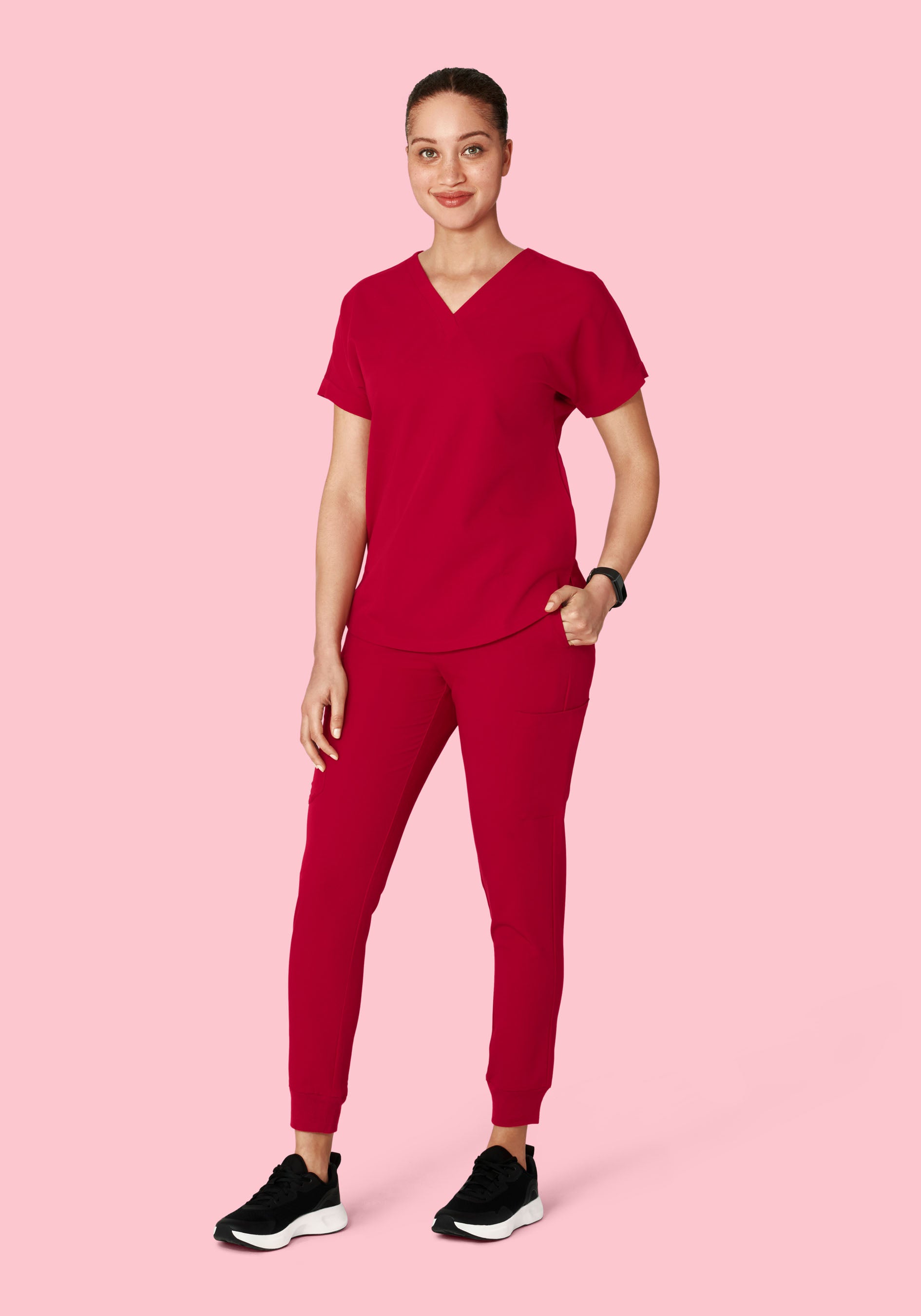 Oversized V Neck Top Crimson