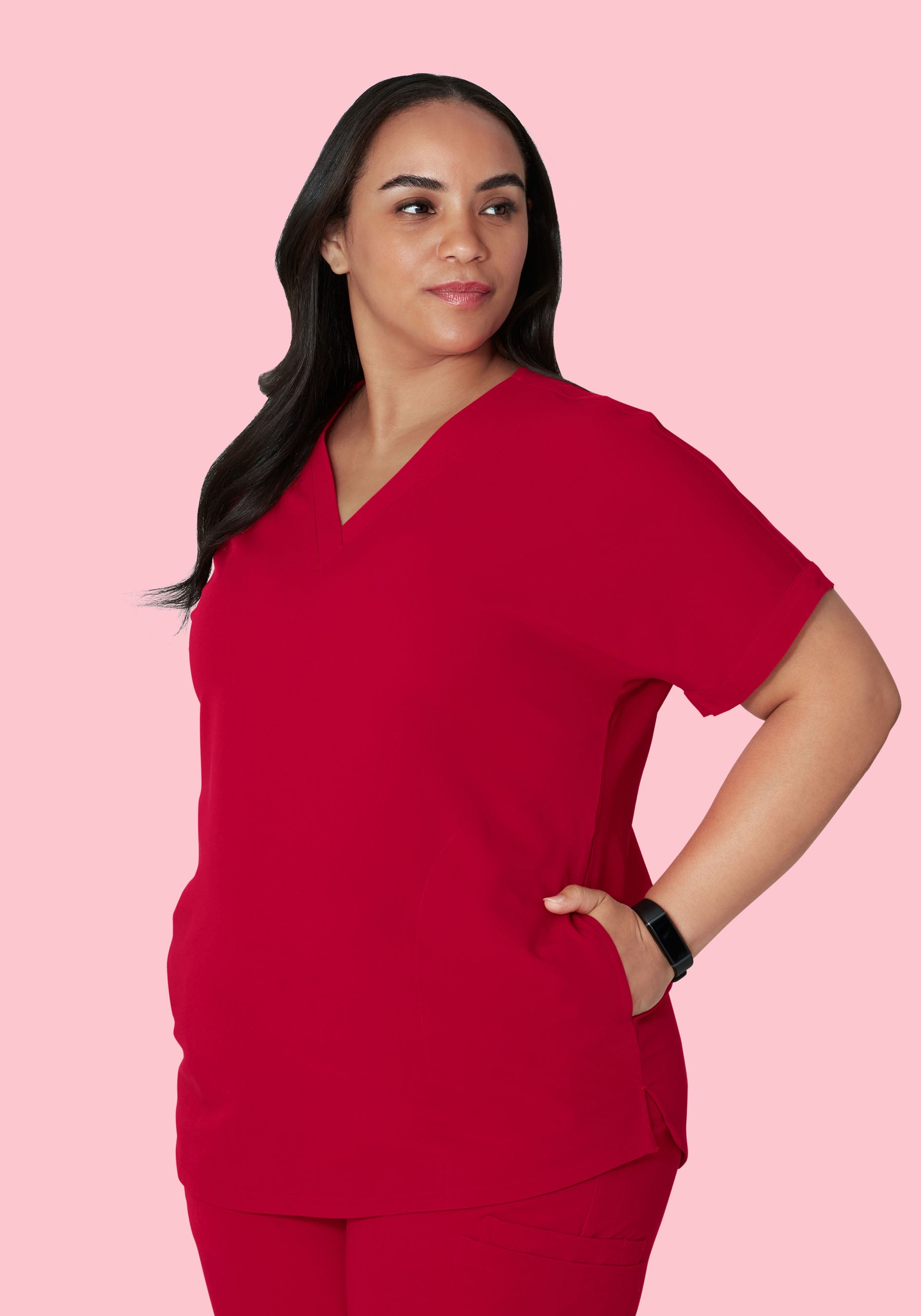 Oversized V Neck Top Crimson