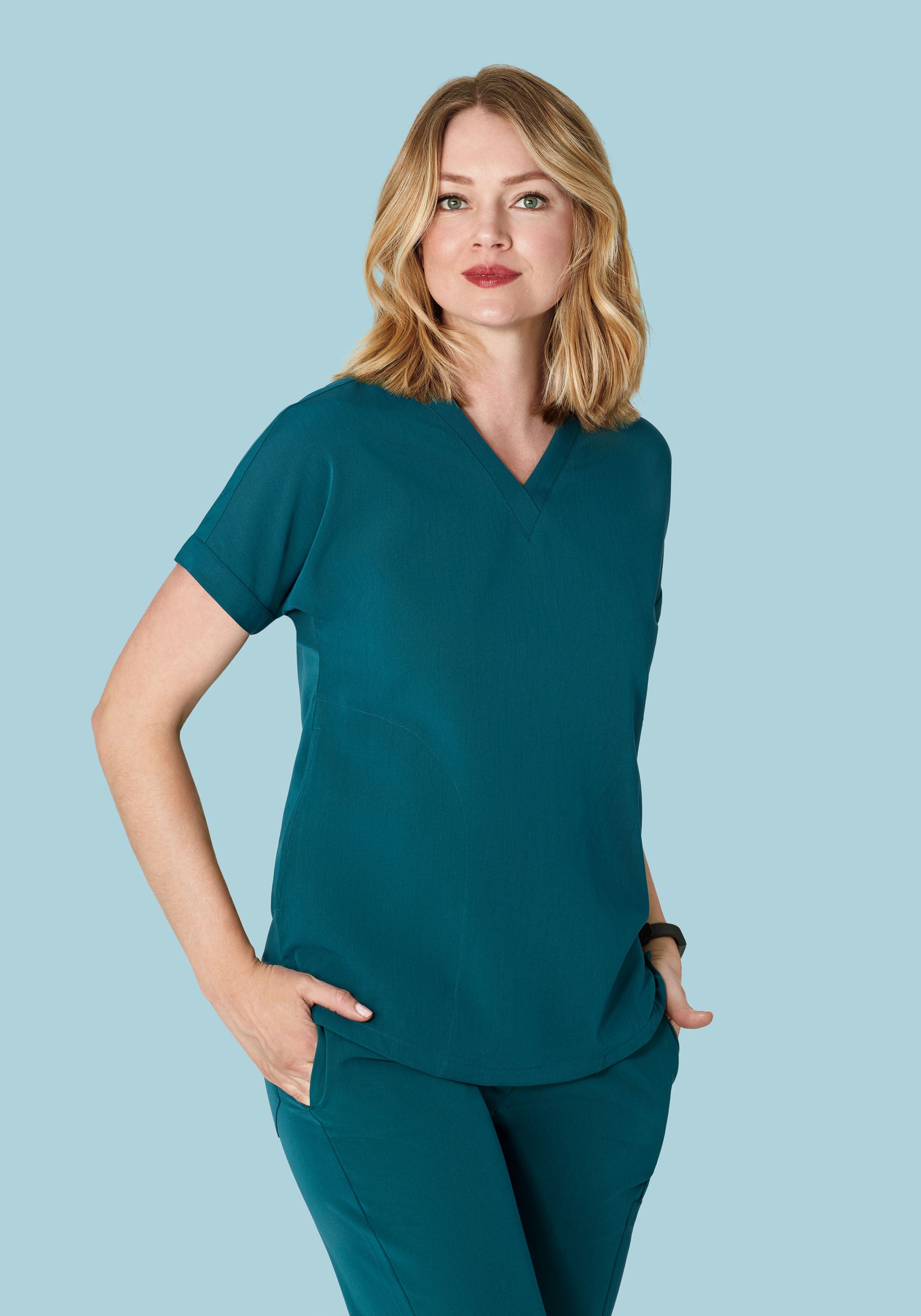 Oversized V Neck Top Caribbean Blue