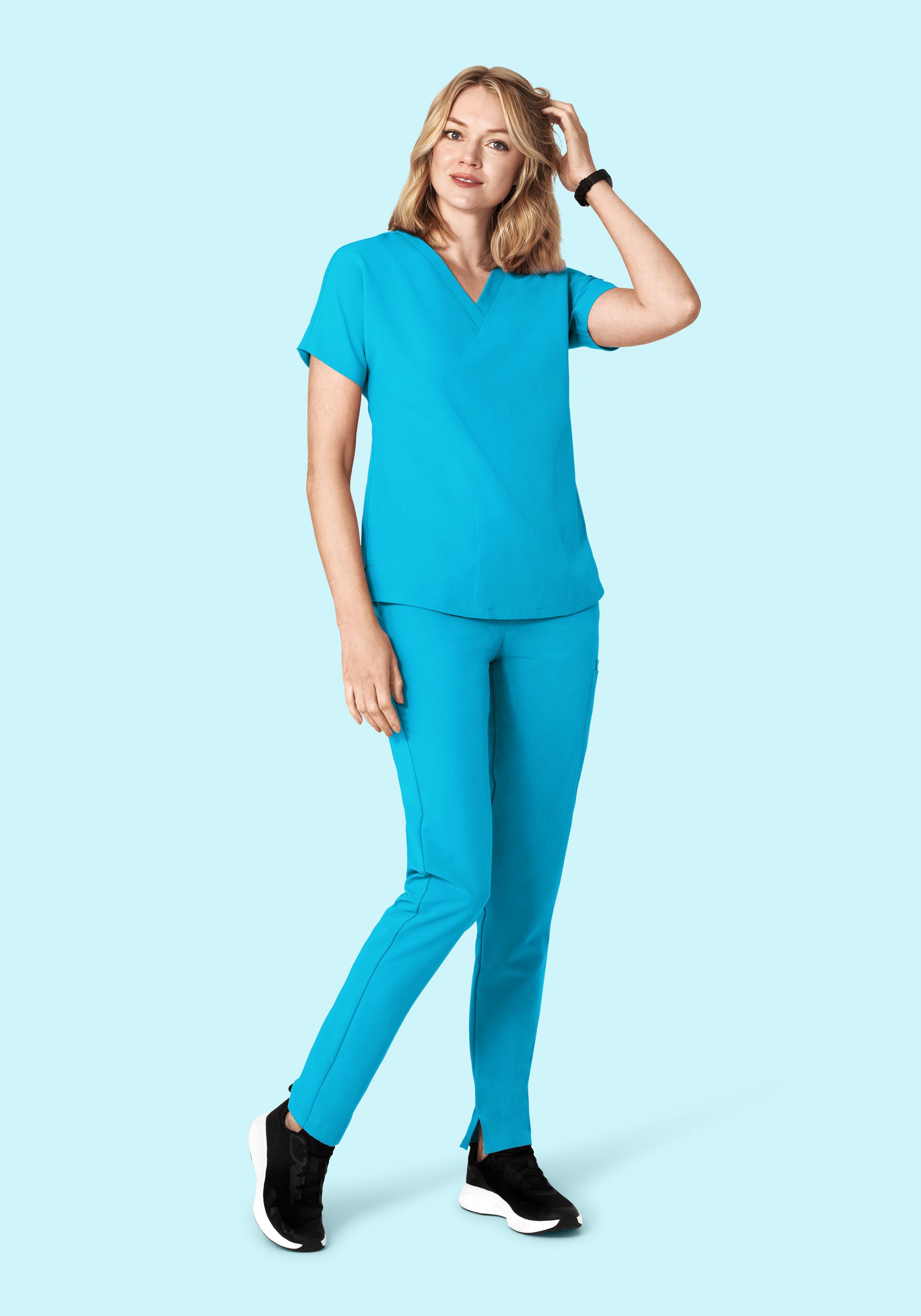 Oversized V Neck Top Pacific Blue