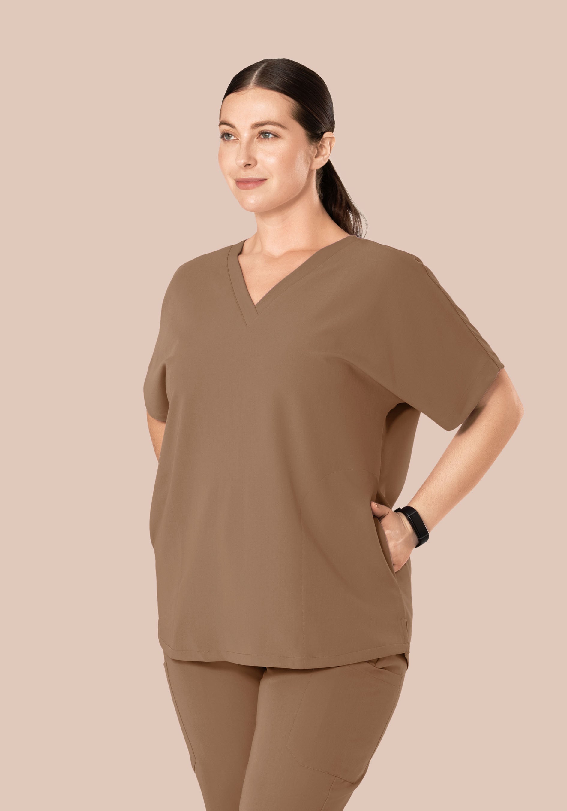 Oversized V Neck Top Mocha