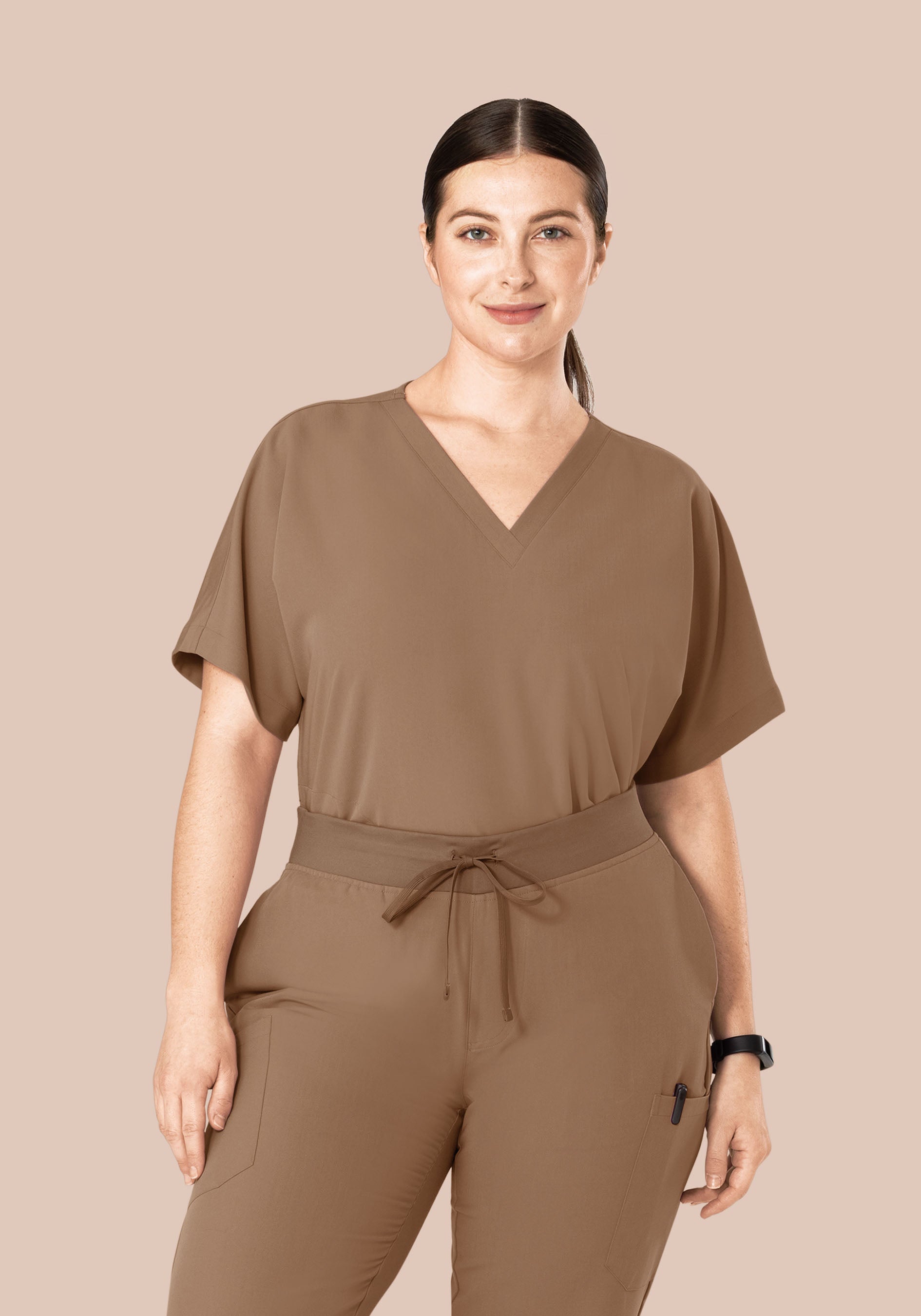 Oversized V Neck Top Mocha