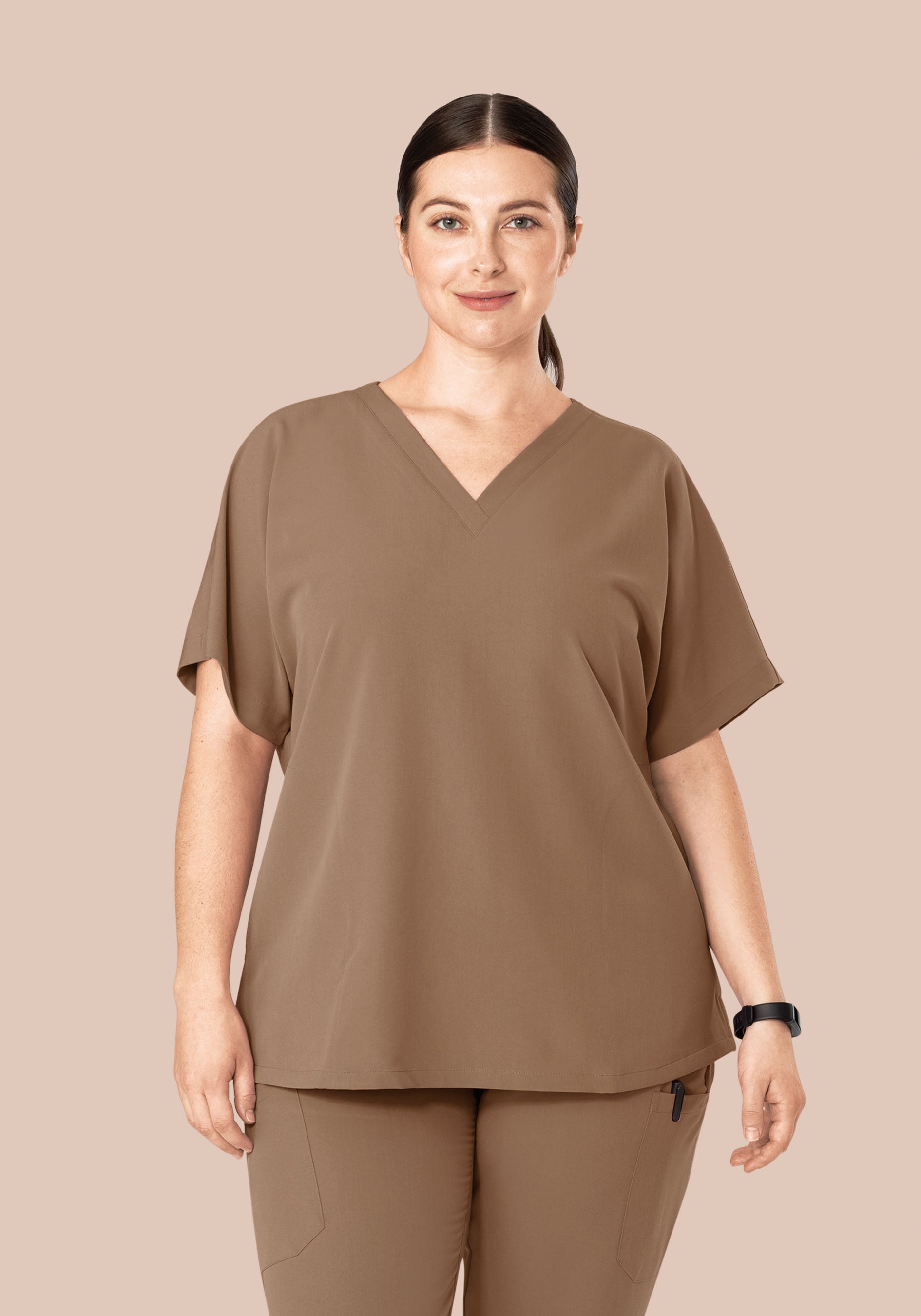 Oversized V Neck Top Mocha