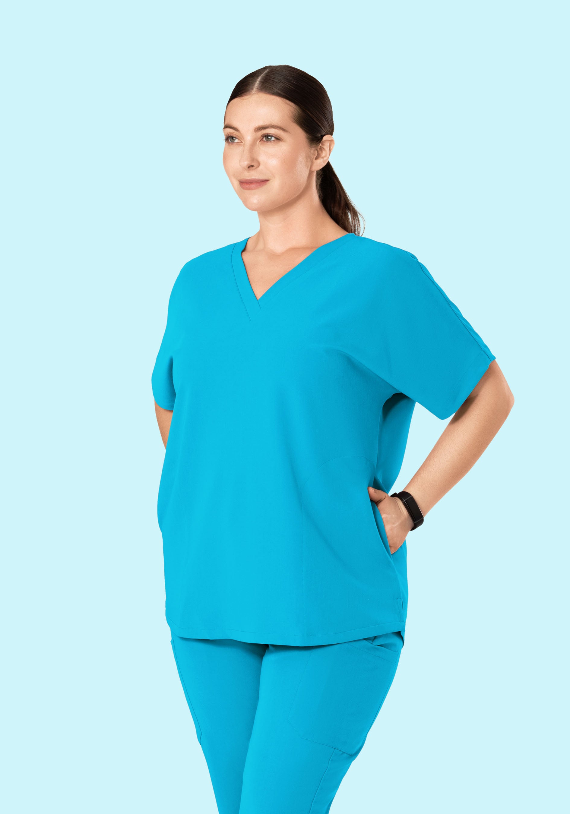 Oversized V Neck Top Pacific Blue