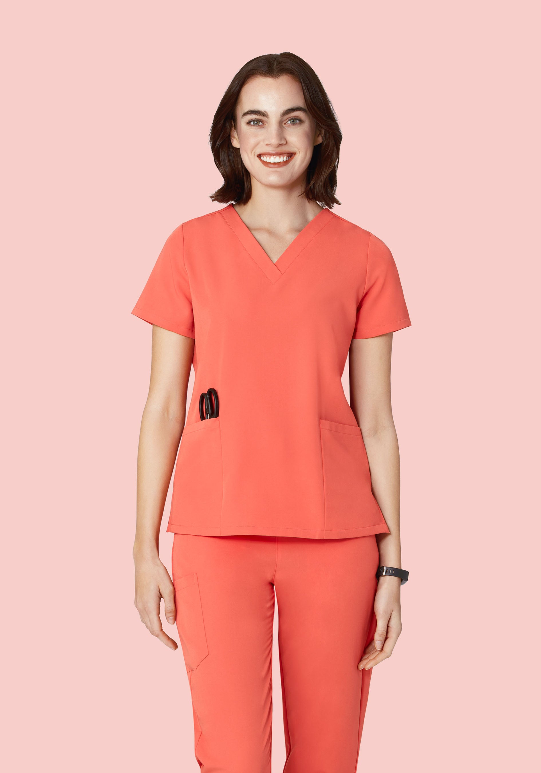 Women's V-Neck 6-Pocket Scrub Top - Coral | Mandala Scrubs