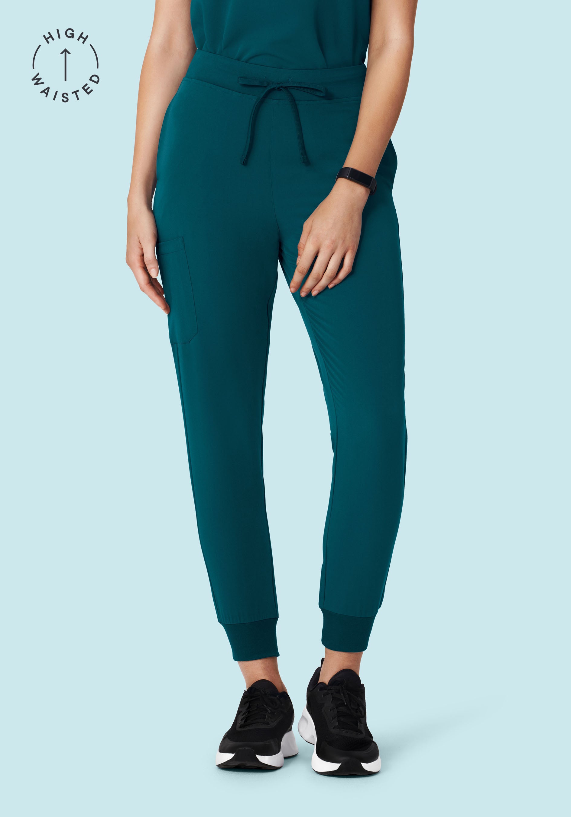 Women's High Waisted Joggers - Caribbean Blue | Mandala Scrubs