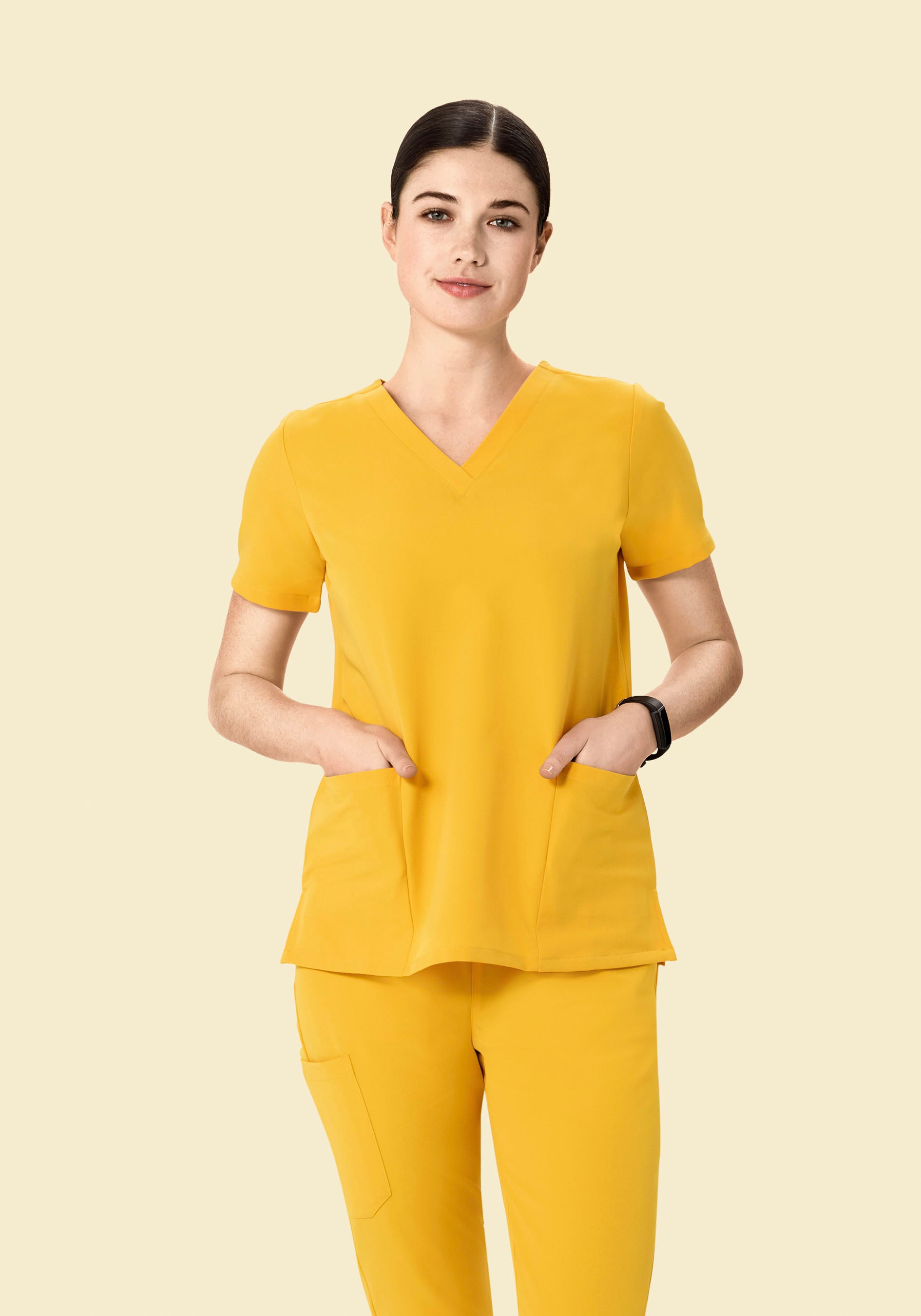 Women's V-Neck 6-Pocket Scrub Top - Dijon | Mandala Scrubs