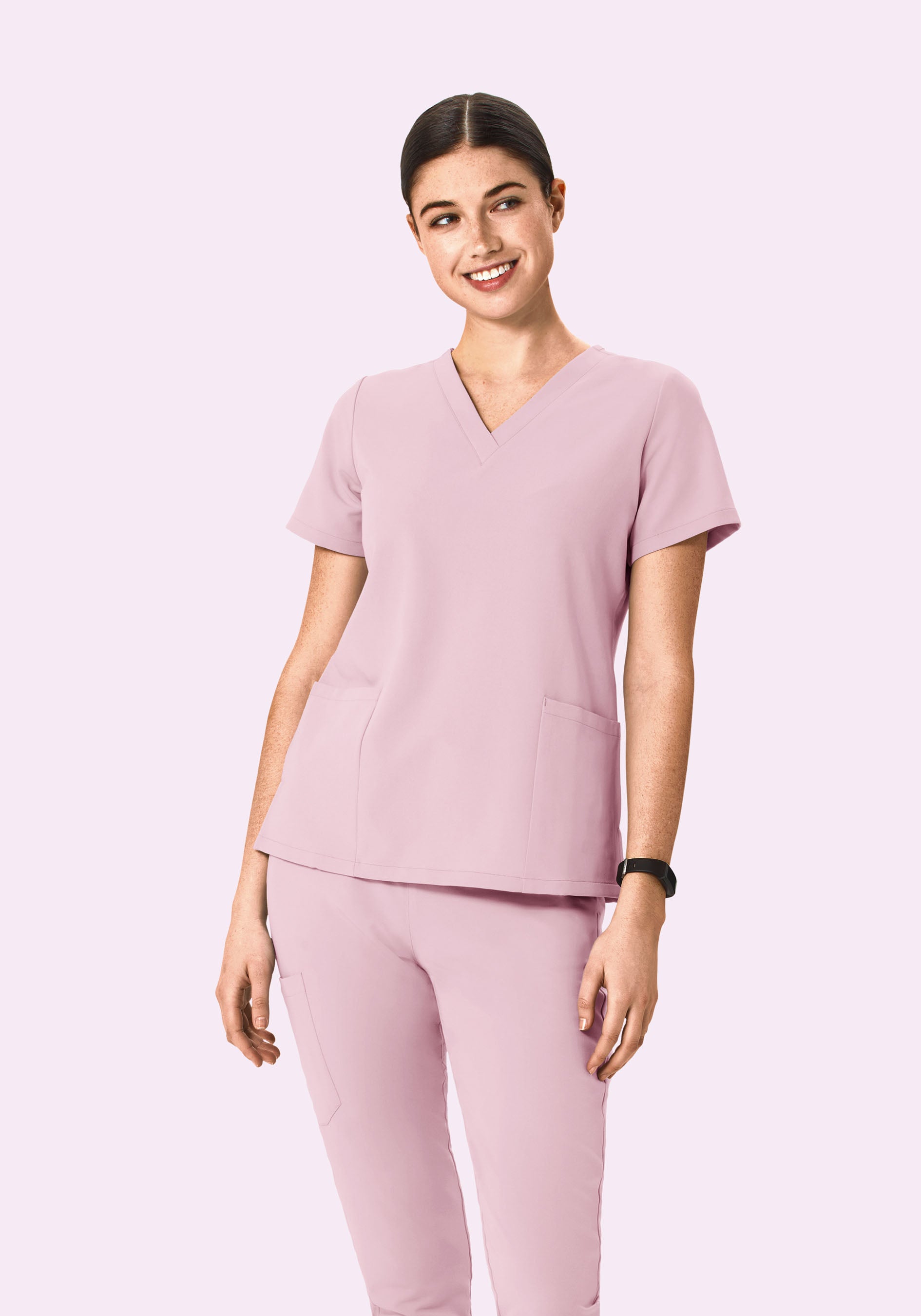 Women's V-Neck 6-Pocket Scrub Top - Pink Pearl | Mandala Scrubs