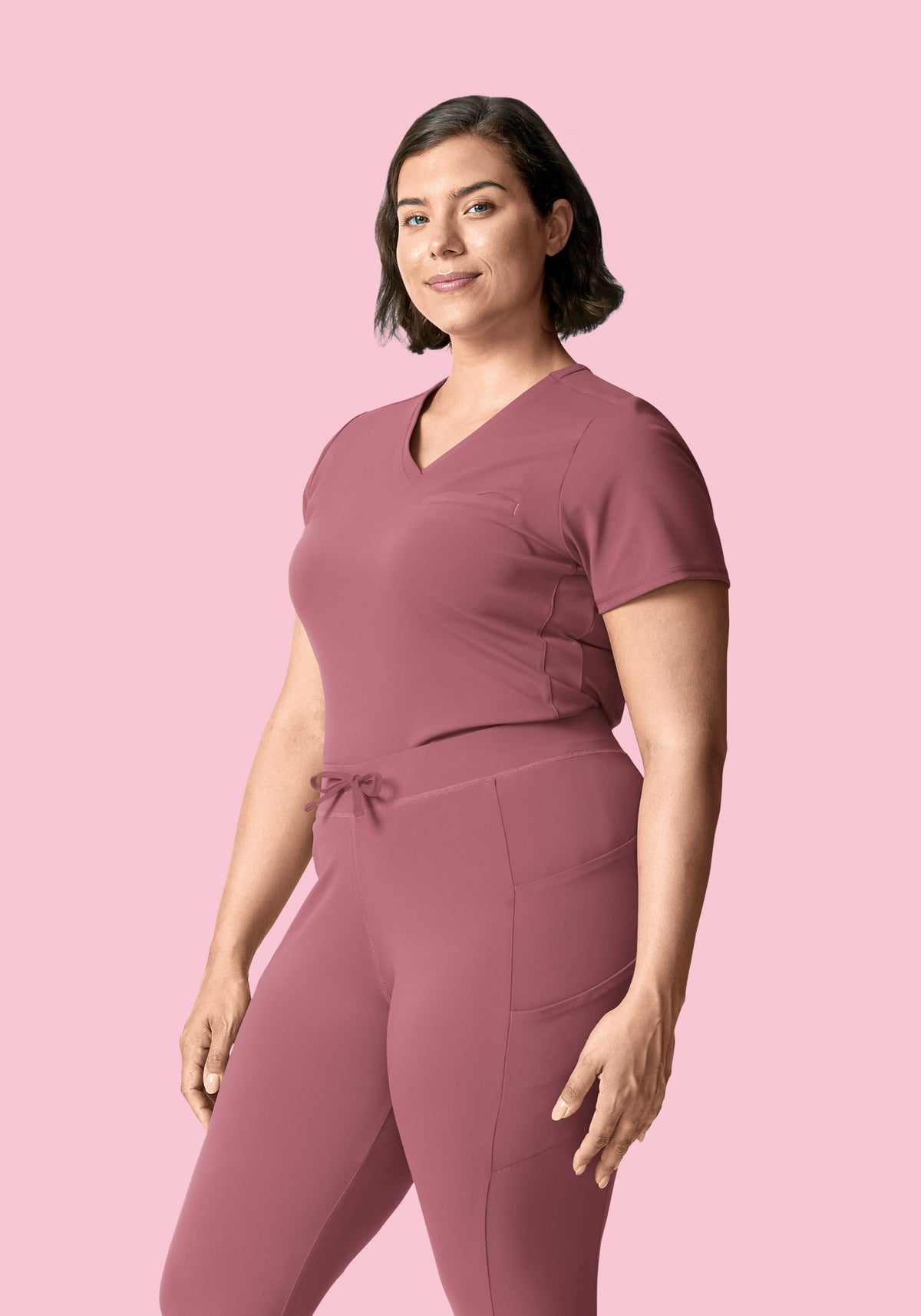 Soft Stretch Chest Pocket Top Mauve