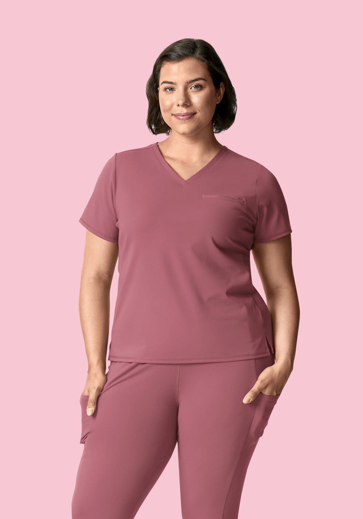 Soft Stretch Chest Pocket Top Mauve