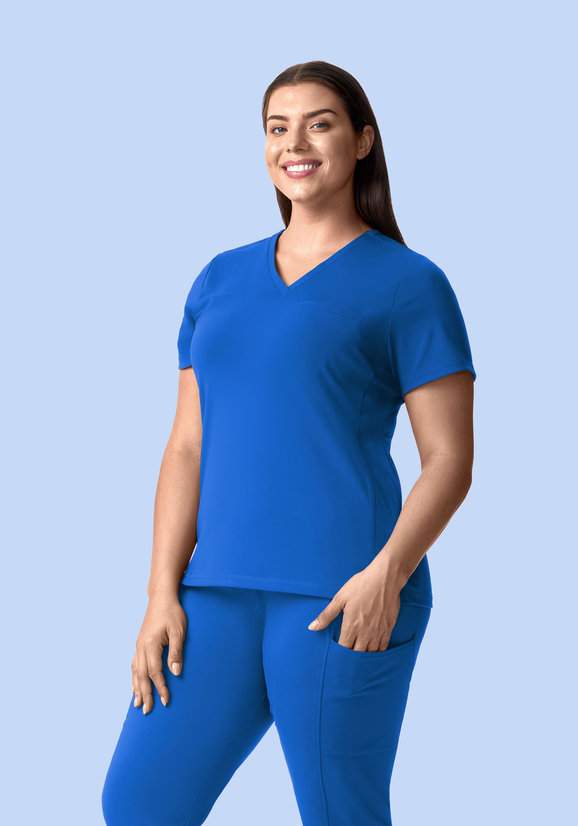 Soft Stretch Chest Pocket Top Royal Blue
