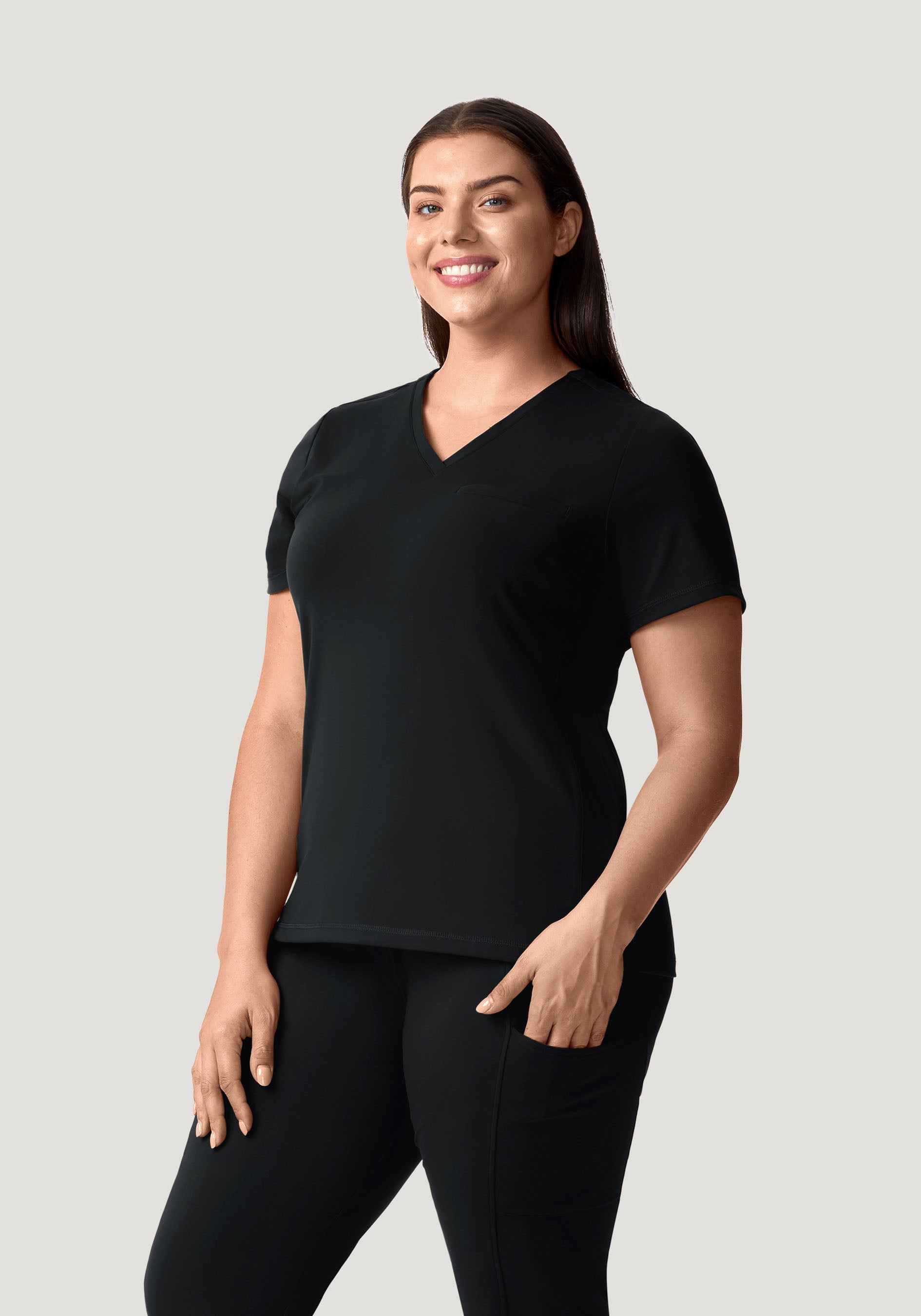 Soft Stretch Chest Pocket Top Black