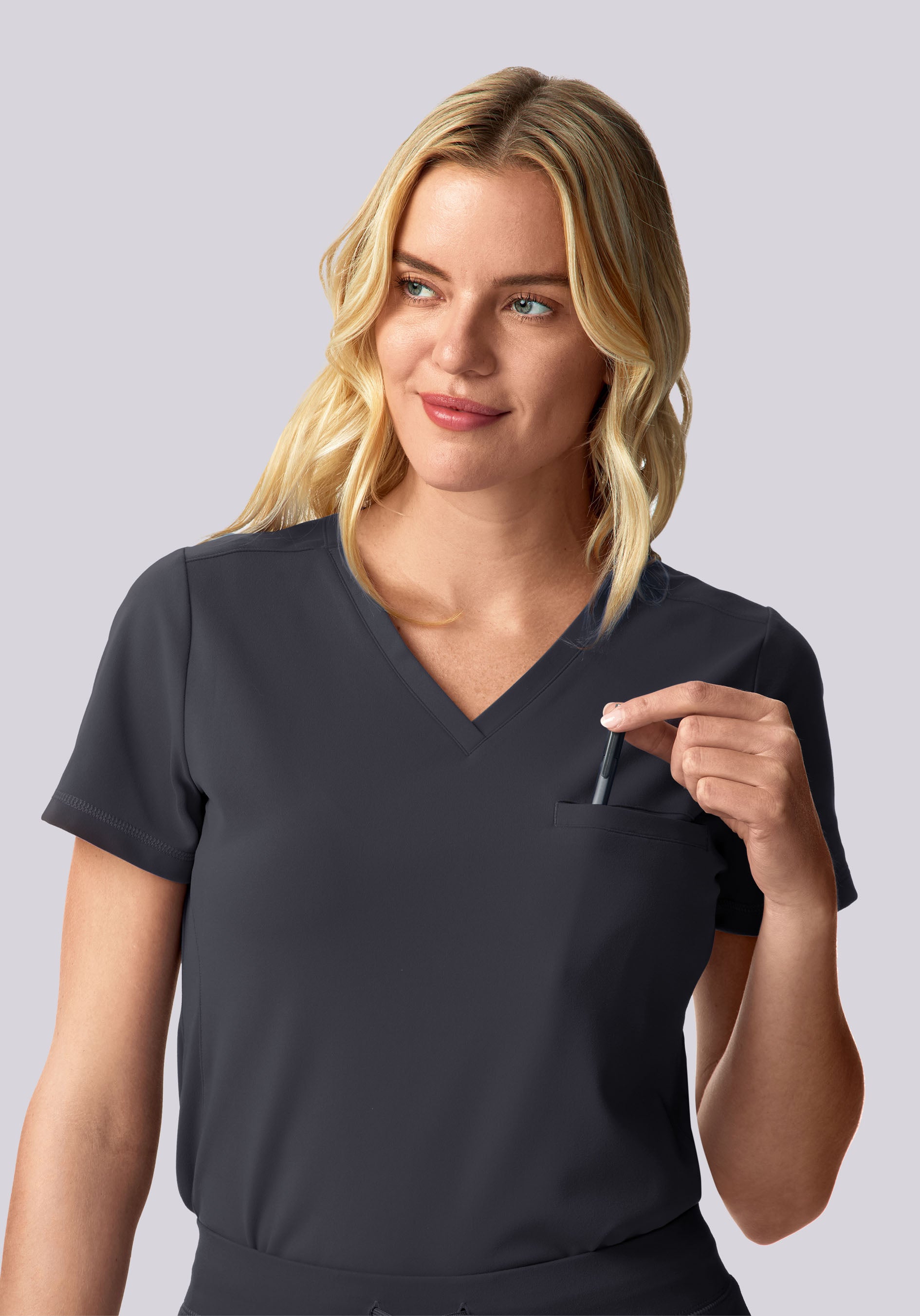 Soft Stretch Chest Pocket Top Pewter