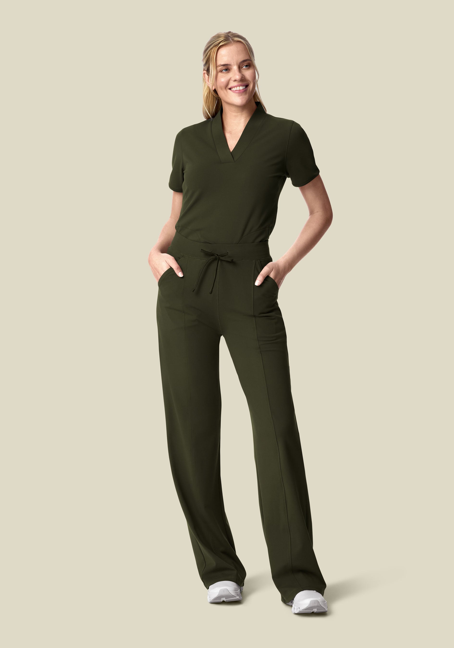 Soft Stretch High Waisted Wide Leg Olive