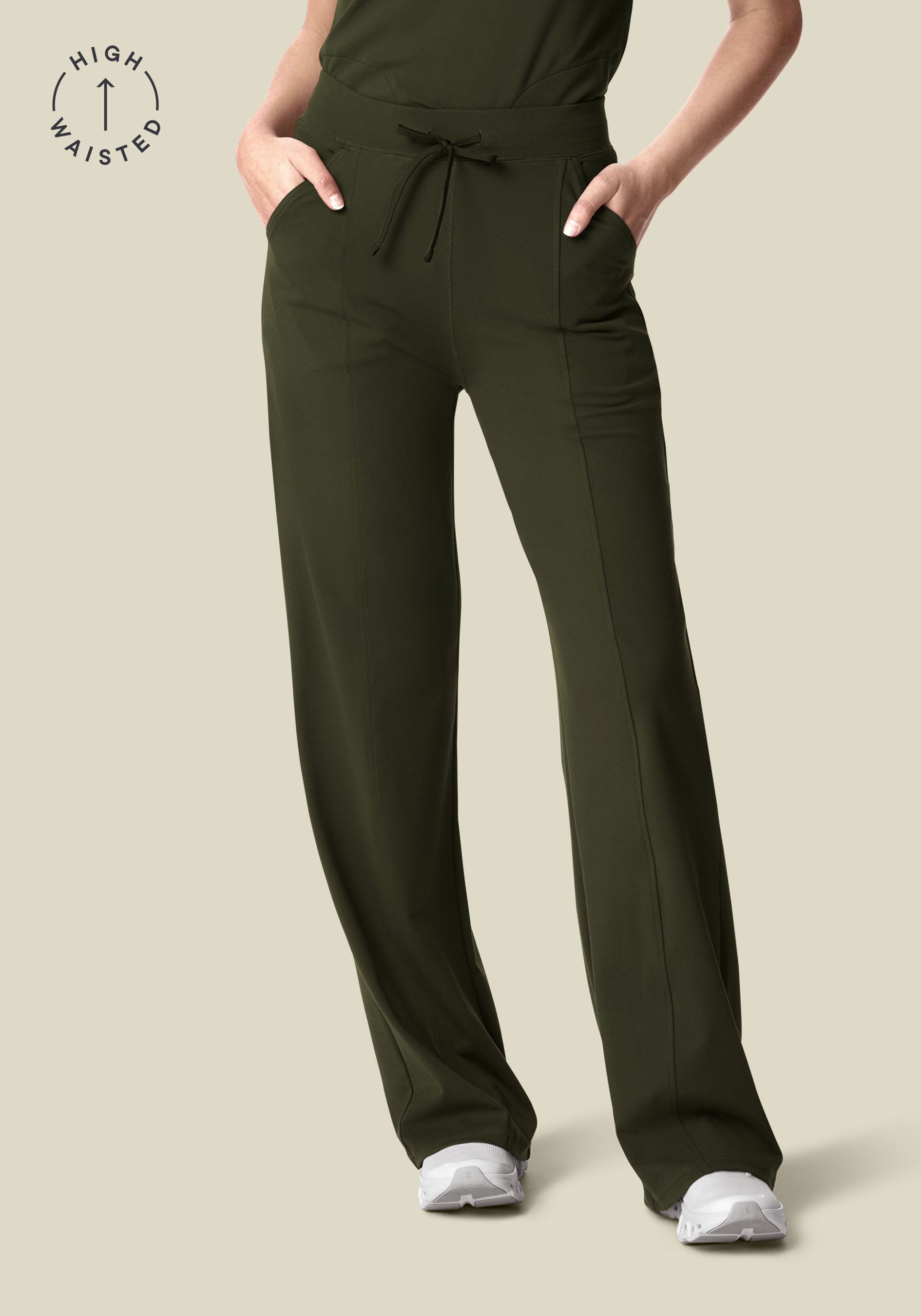 Soft Stretch High Waisted Wide Leg Olive