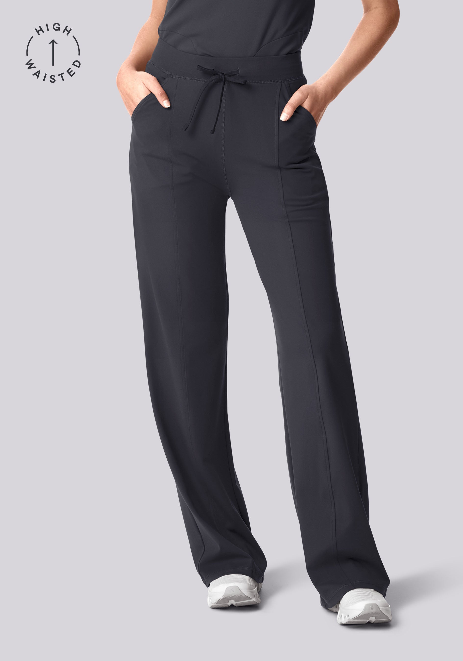 Women's Soft Stretch High Waisted Wide Leg Scrub Pants - Pewter
