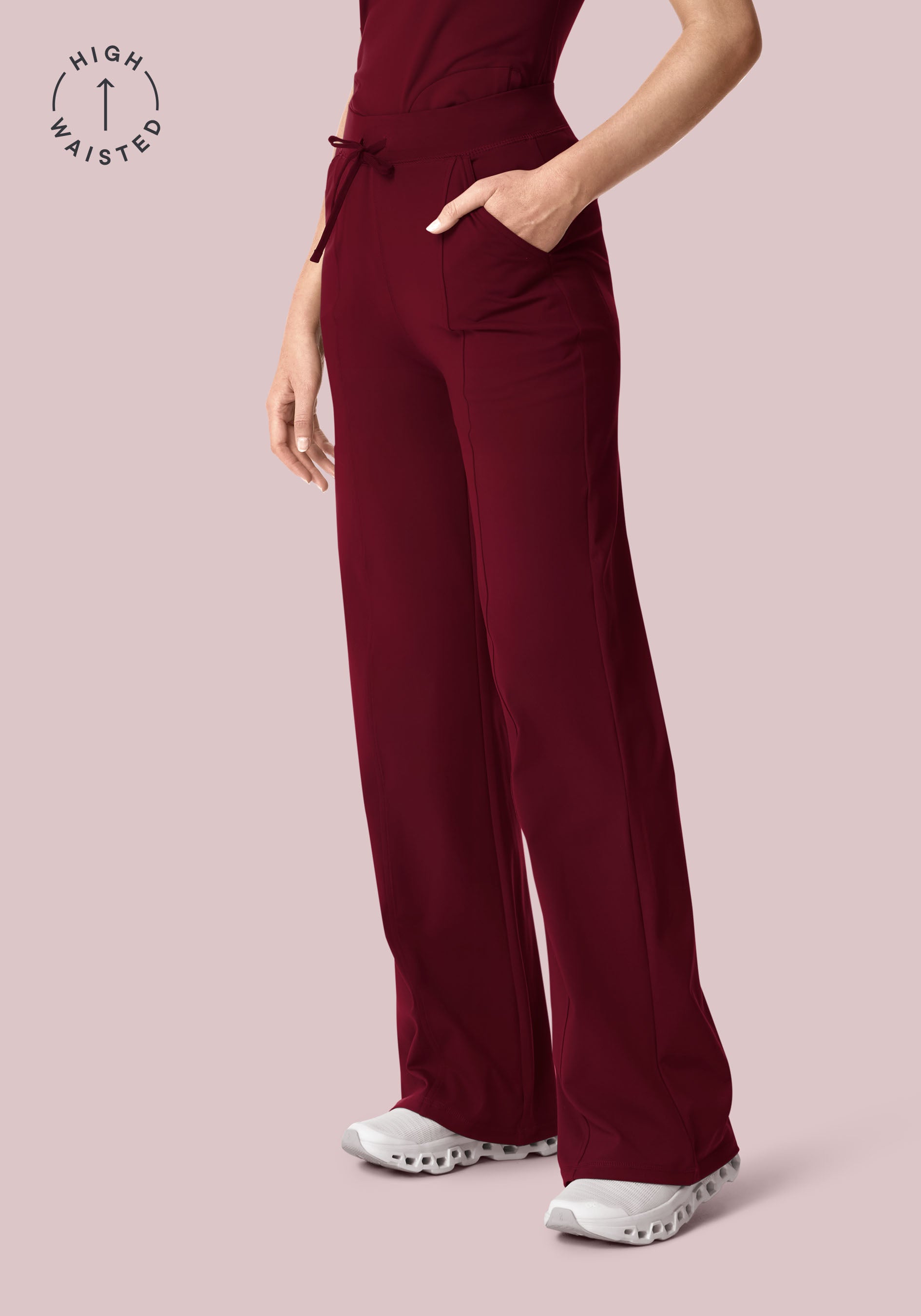 Women's Soft Stretch High Waisted Wide Leg Scrub Pants - Wine