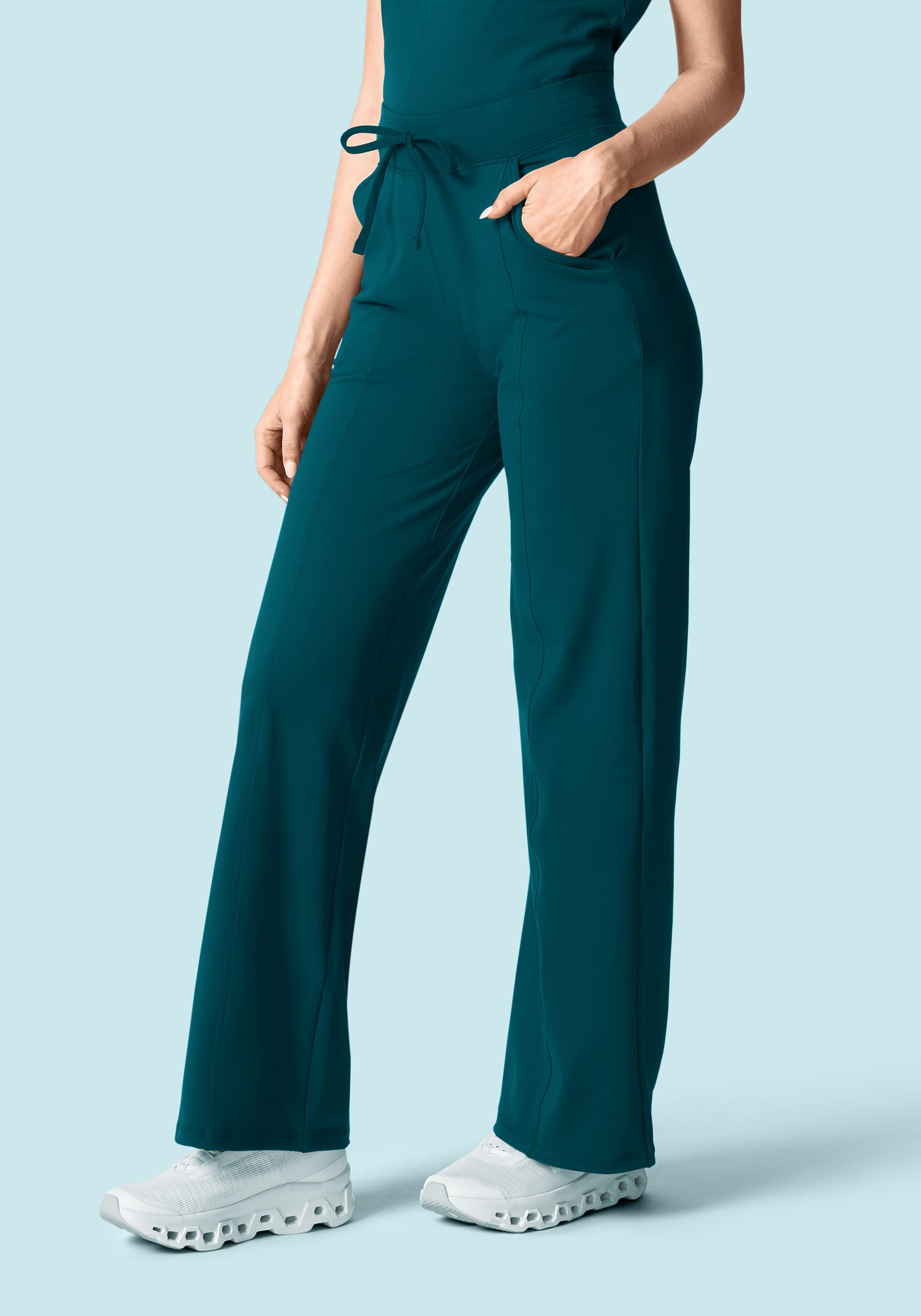 Soft Stretch High Waisted Wide Leg Caribbean Blue
