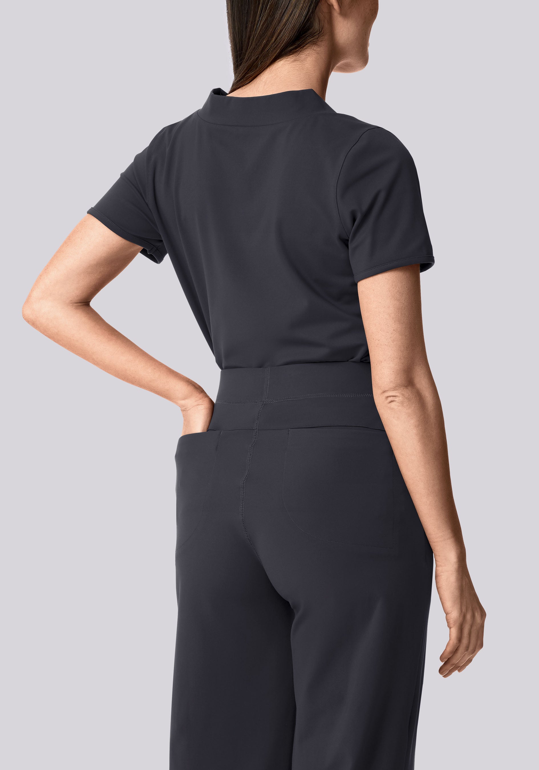 Soft Stretch High Waisted Wide Leg Pewter