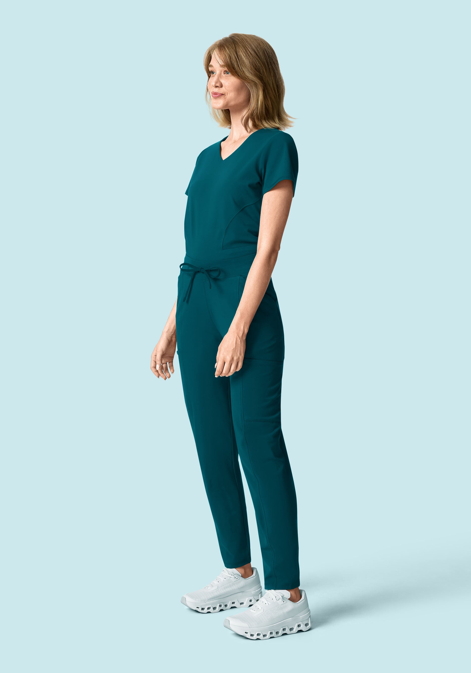 Soft Stretch V-Neck Top Caribbean Blue