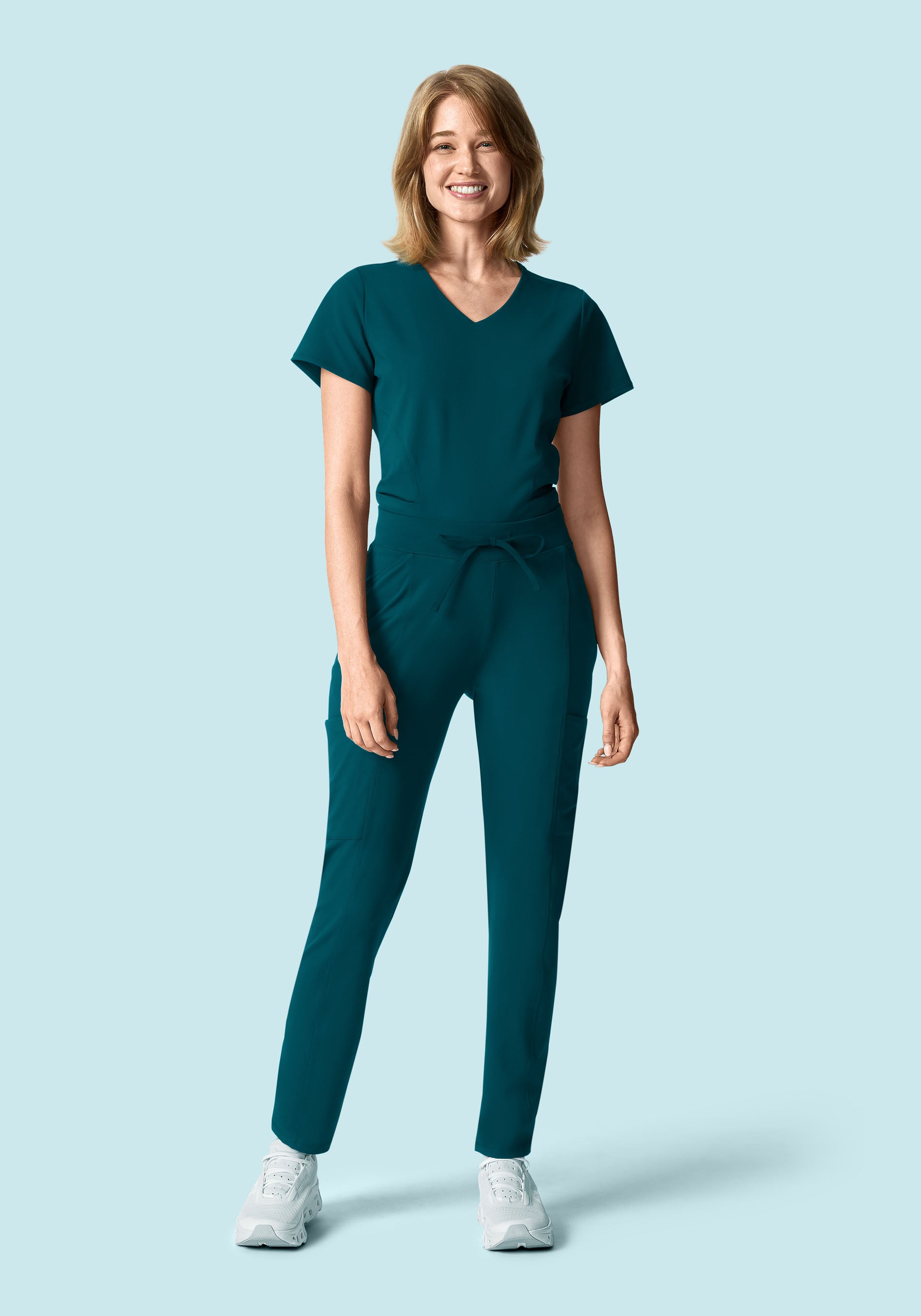 Soft Stretch V-Neck Top Caribbean Blue
